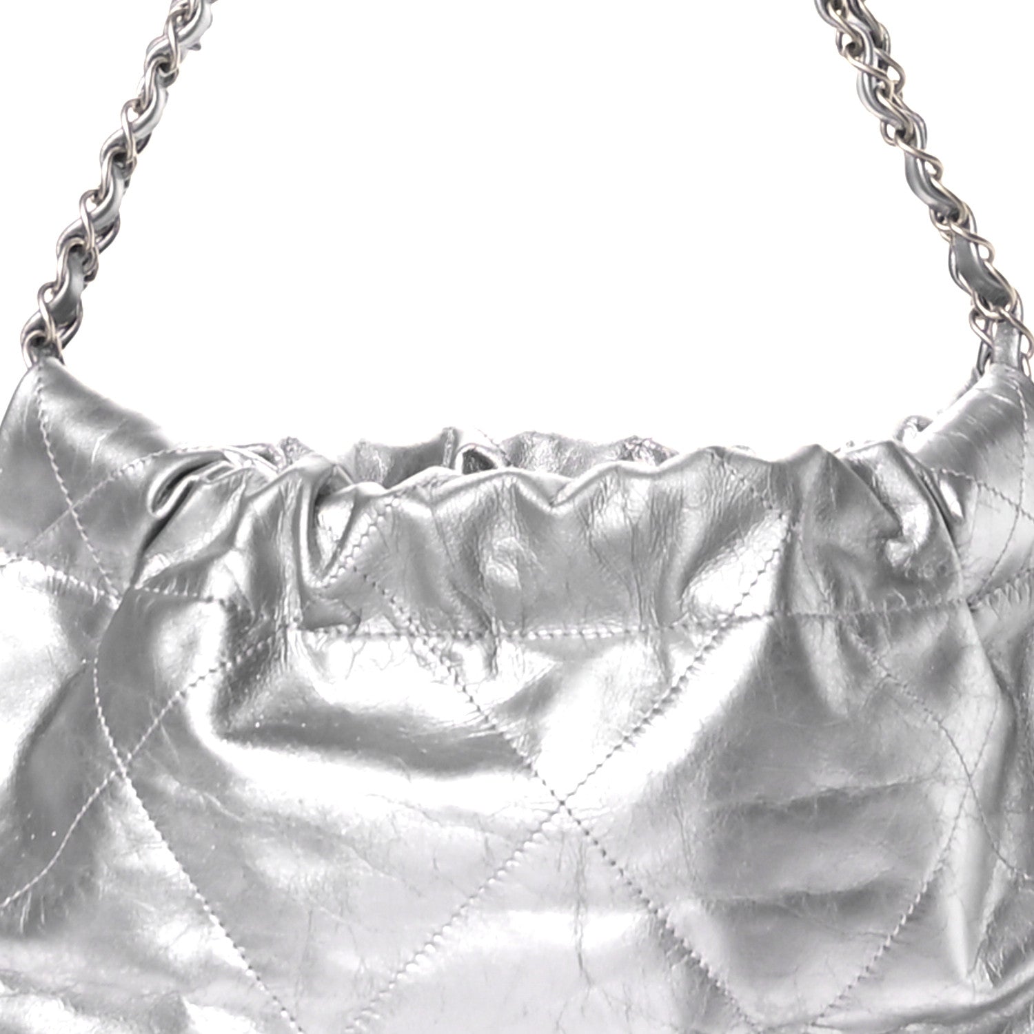 Metallic Calfskin Quilted Small Chanel 22 Silver