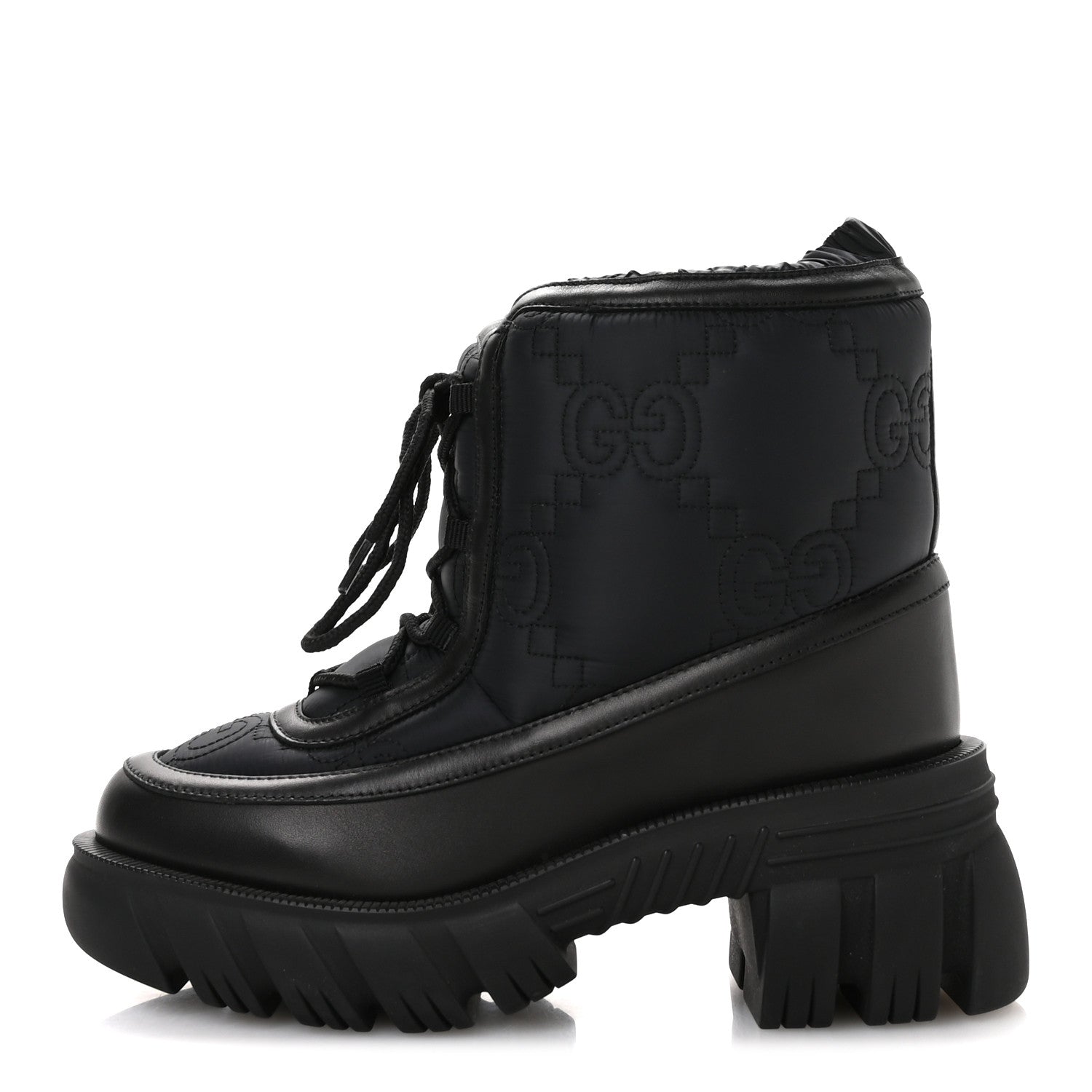 Nylon Calfskin GG Matelasse Lace Up Platform Ankle Boots 37 Black