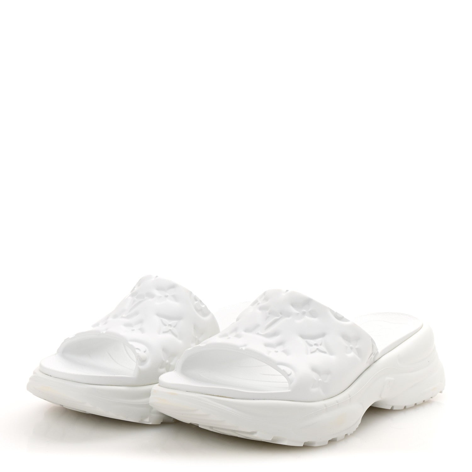 Rubber Embossed Monogram Pool 55 Flat Comfort Mule 39 White