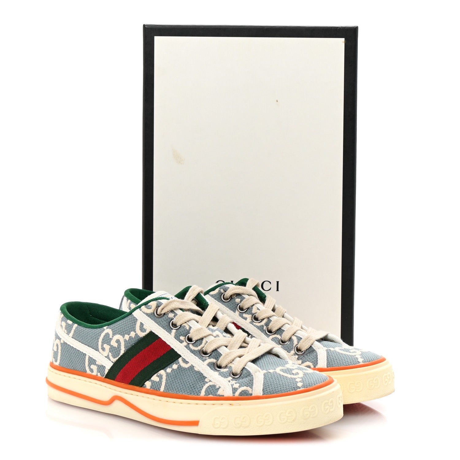 Cotton GG Monogram Web Womens 1977 Tennis Sneakers 37 Philod Ivory Mystic White