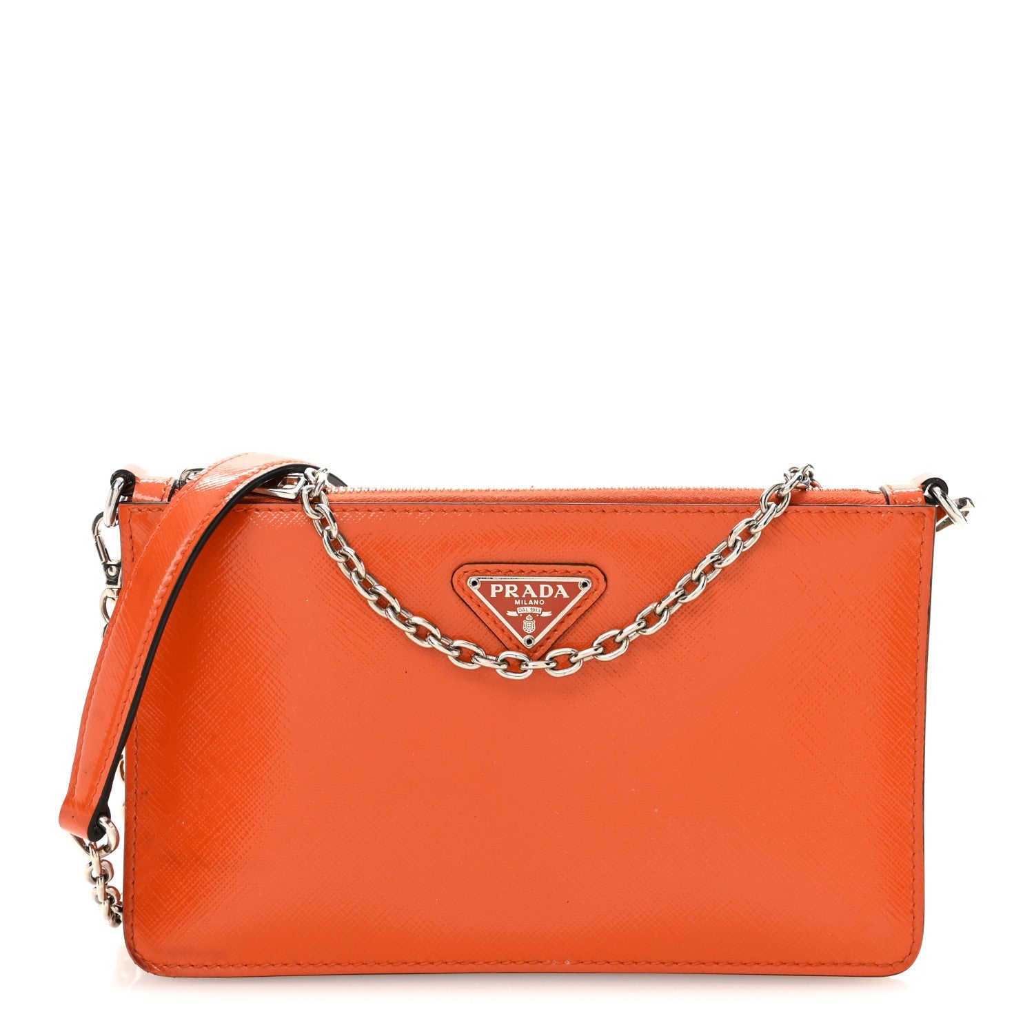 Saffiano Vernice Chain Crossbody Bag Papaya