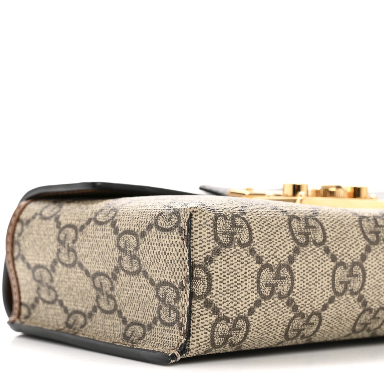 GG Supreme Monogram Calfskin Mini Padlock Top Handle Shoulder Bag Beige Black Cuir
