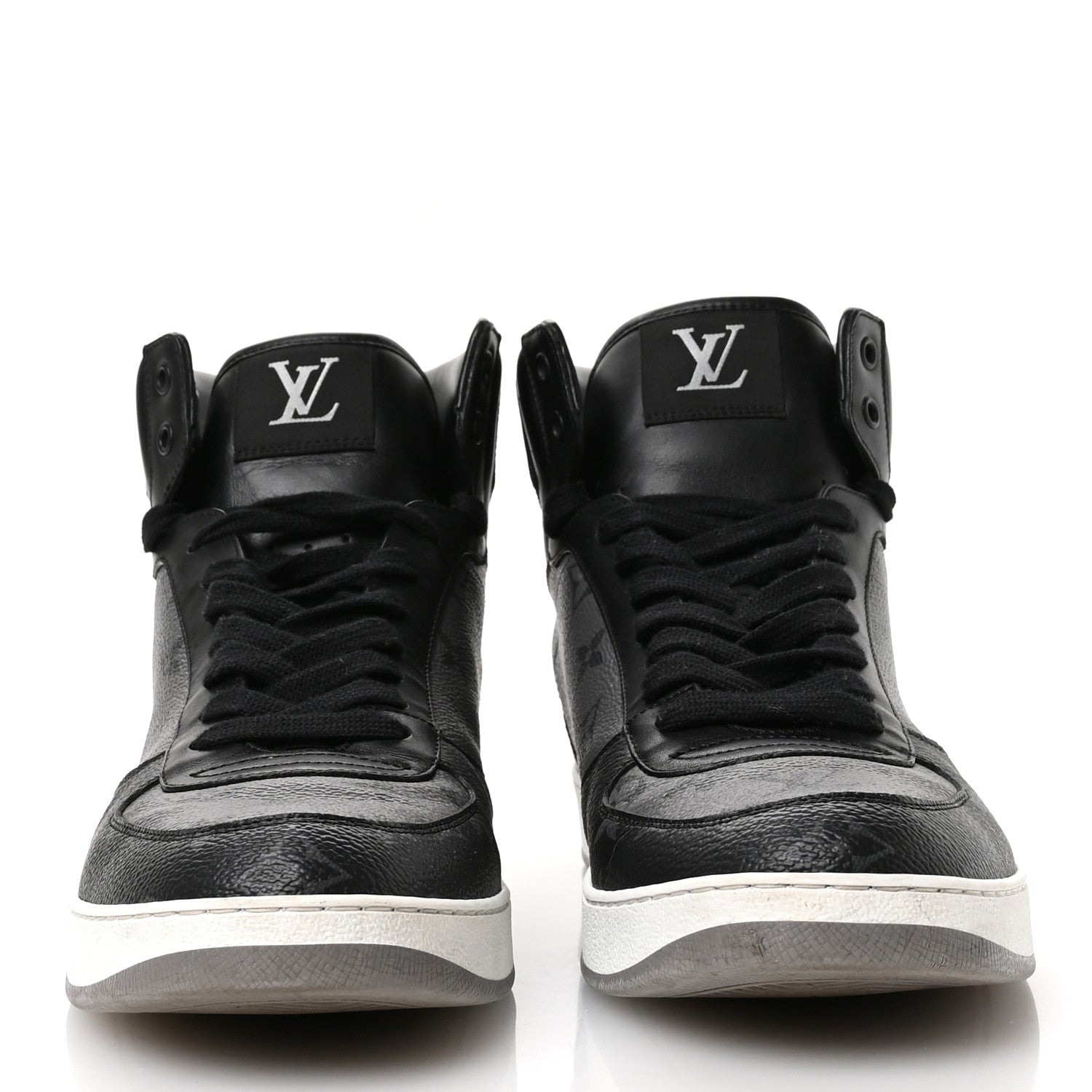 Calfskin Monogram Eclipse Mens Rivoli High Top Sneakers 10 Black Grey