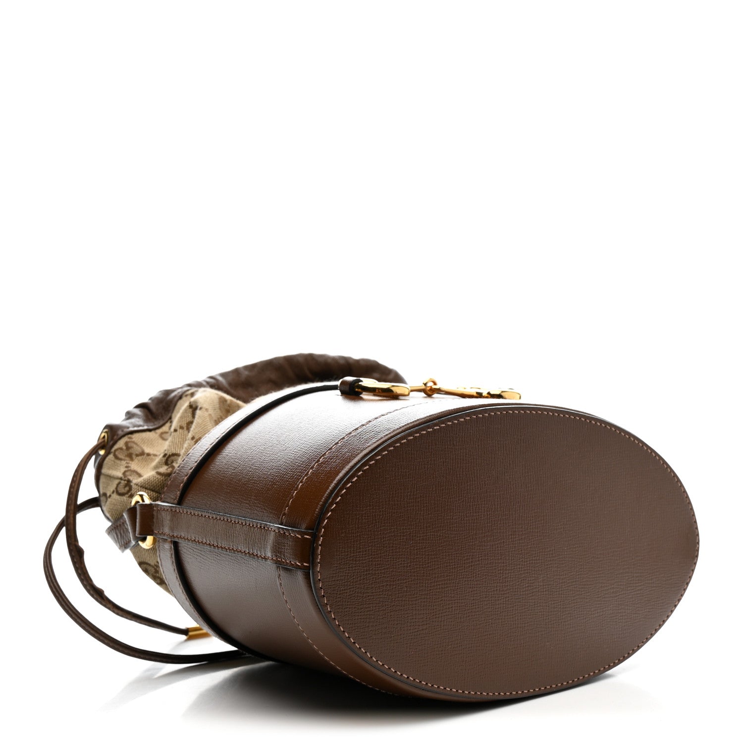 Monogram Textured Calfskin Horsebit 1955 Drawstring Bucket Bag Beige Brown Sugar