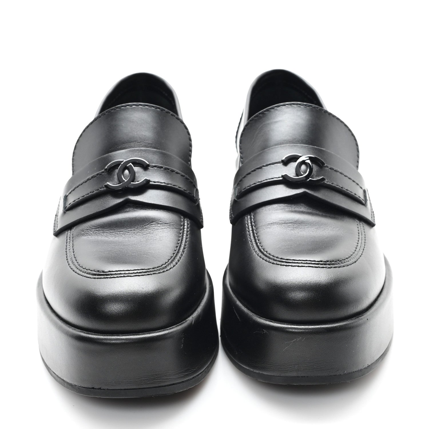 Calfskin CC Platform Loafers 38 Black
