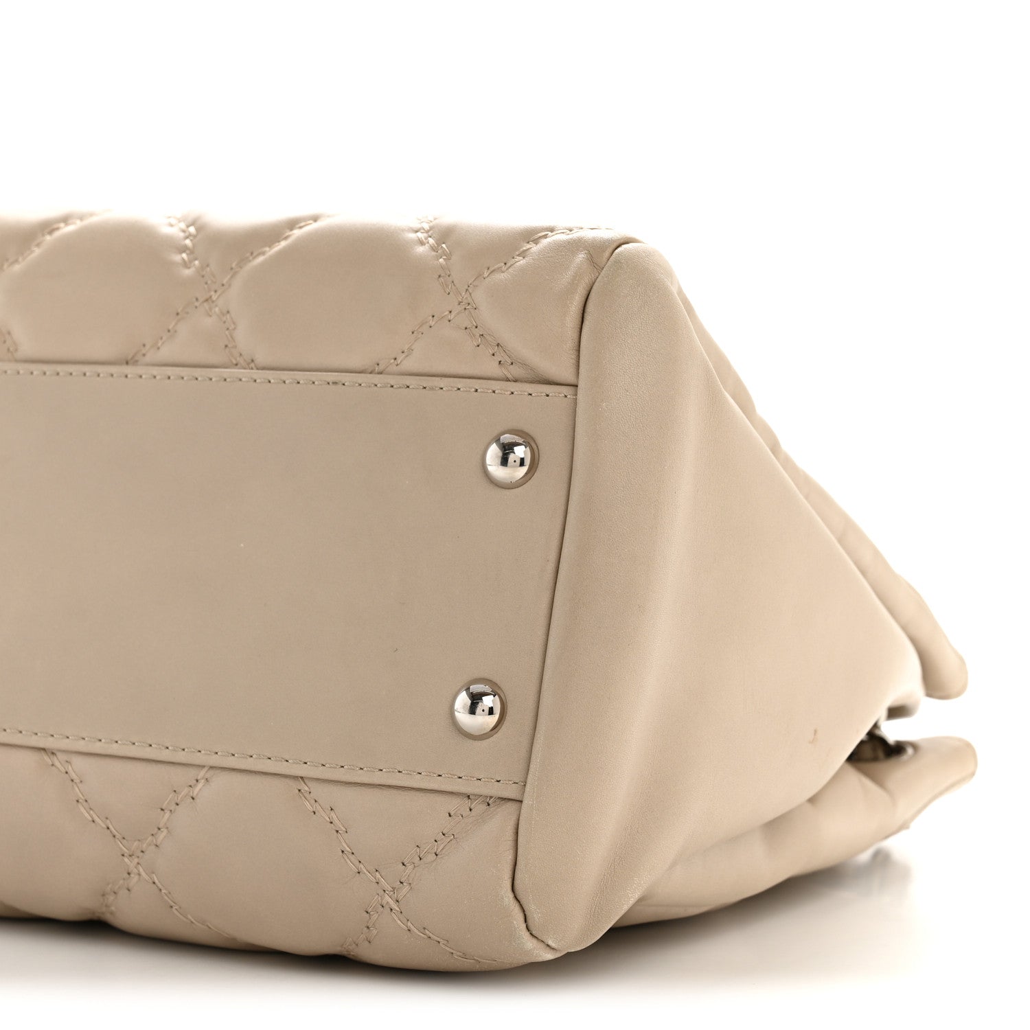Calfskin Double Stitch Large Hamptons Flap Bag Beige