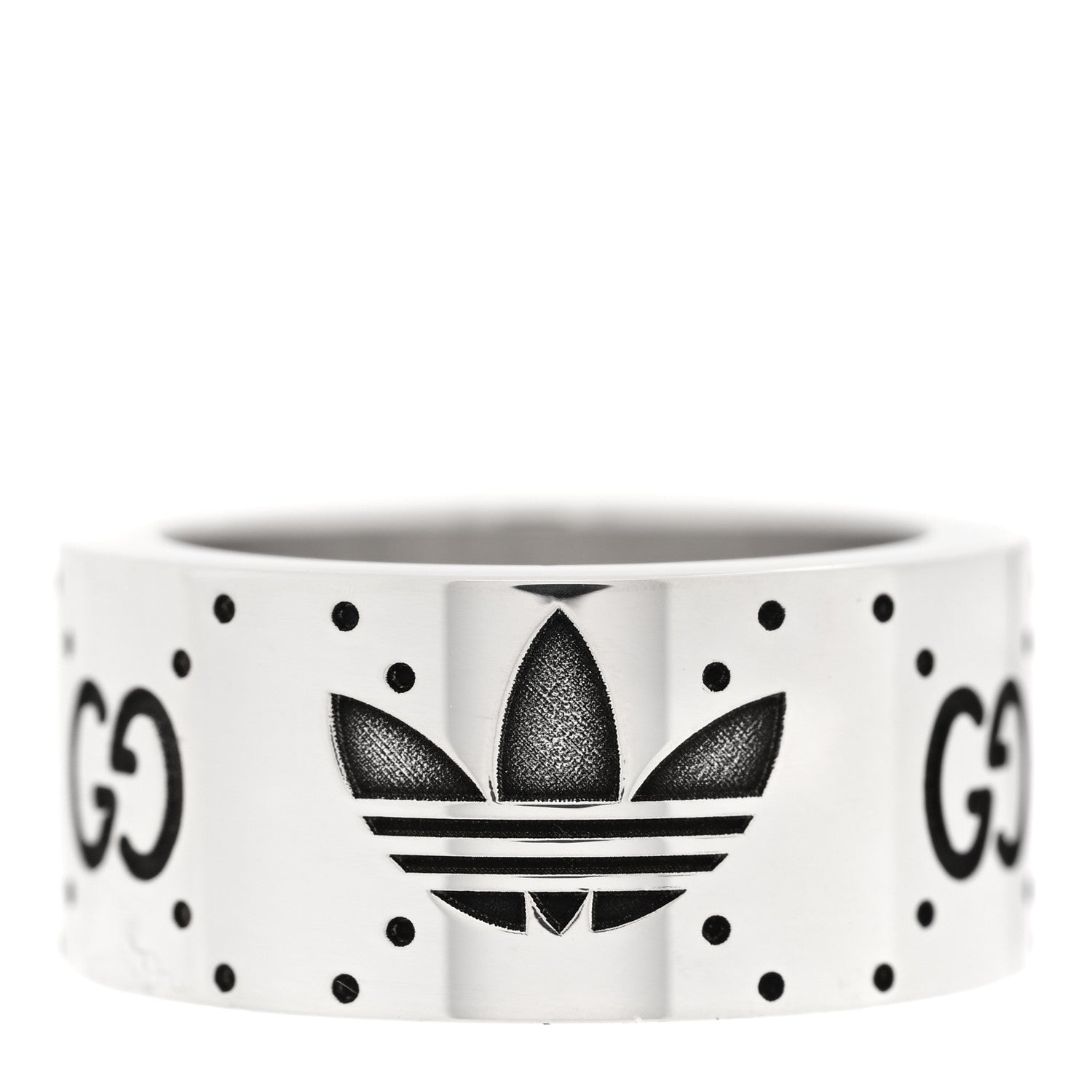 X ADIDAS Sterling Silver Wide Trefoil GG Monogram Band Ring 49 4.75