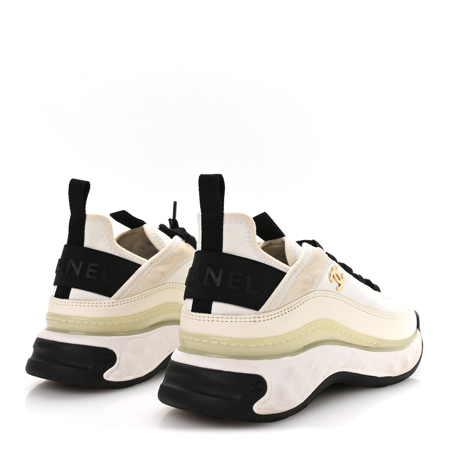 Velvet Calfskin Mixed Fibers CC Sneakers 37 Ivory Black