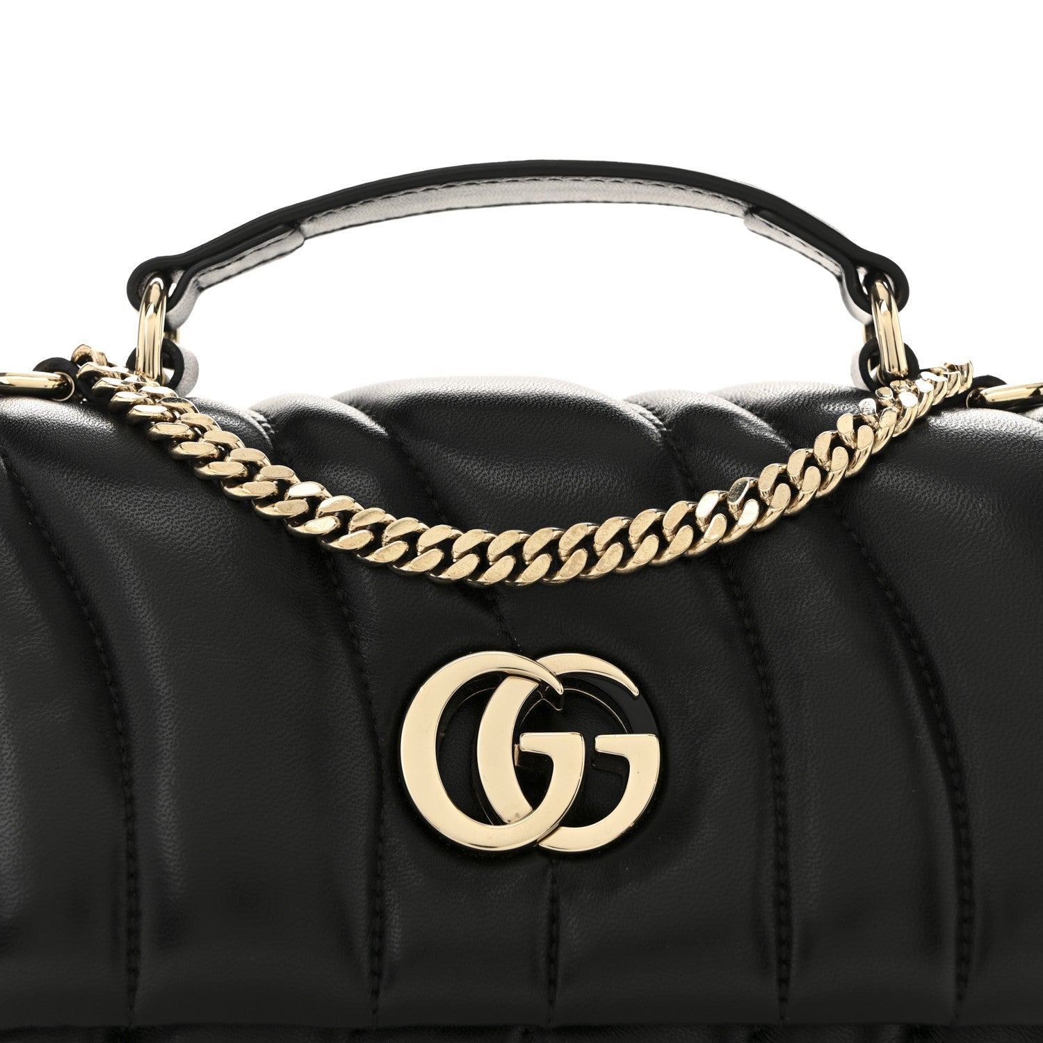 Lambskin Quilted Mini GG Milano Top Handle Shoulder Bag Black