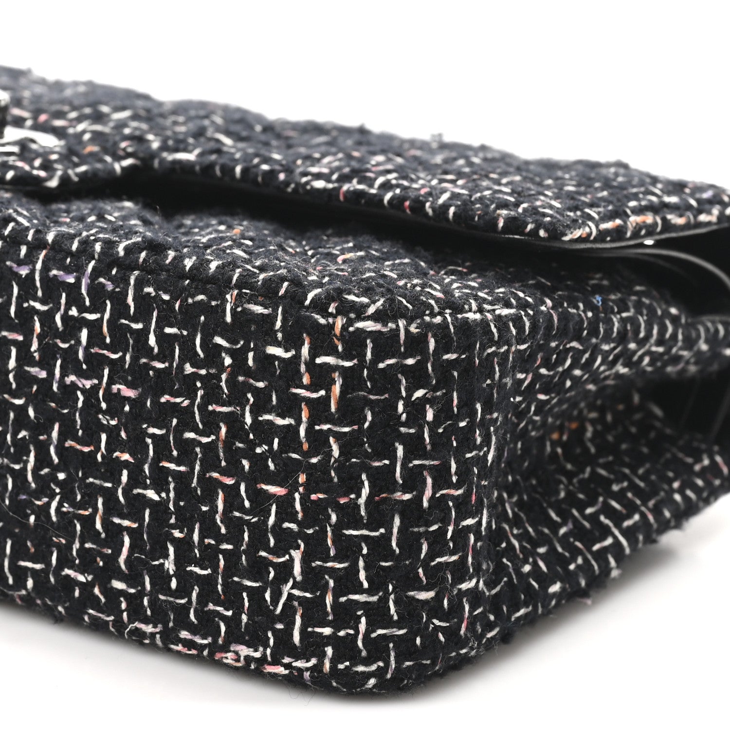 Tweed Quilted Medium Double Flap Black Multicolor