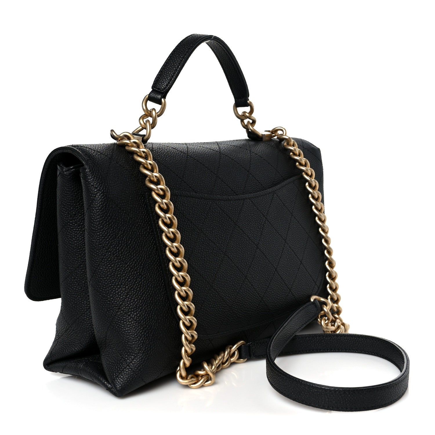 Grained Calfskin Stitched Flap Black