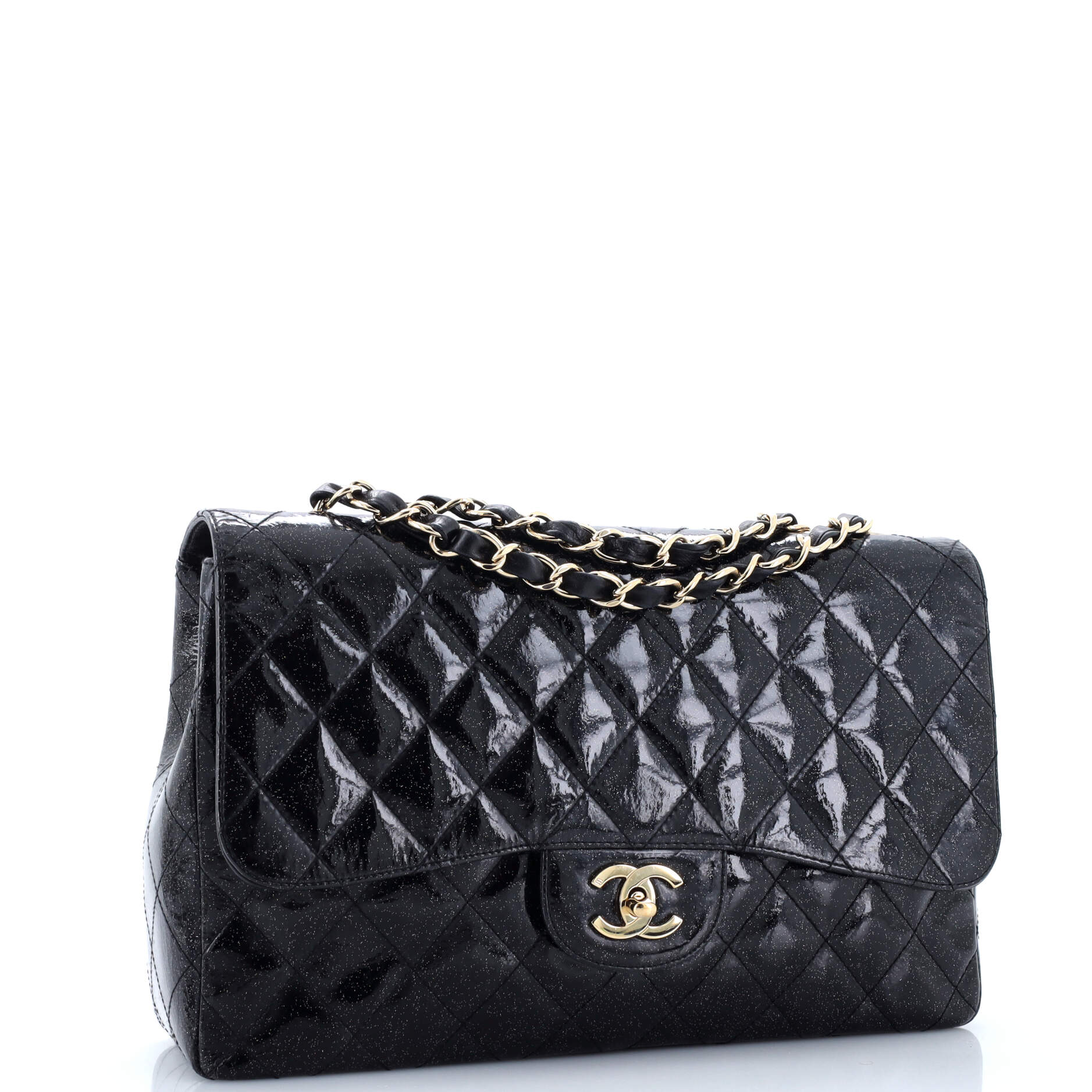 Vintage Classic Single Flap Bag Quilted Glitter Patent Jumbo