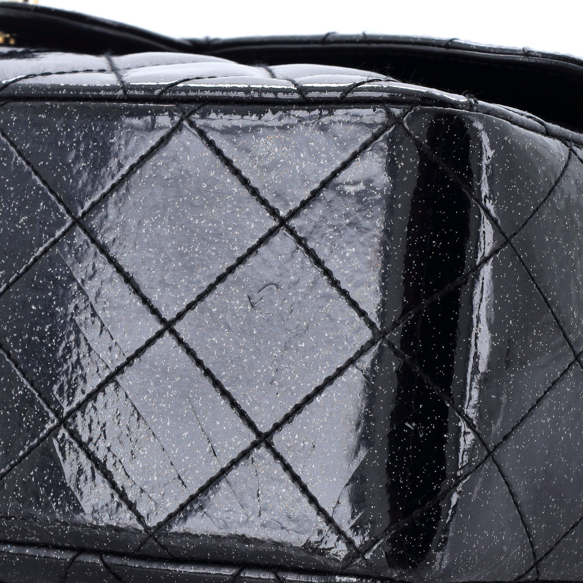 Vintage Classic Single Flap Bag Quilted Glitter Patent Jumbo