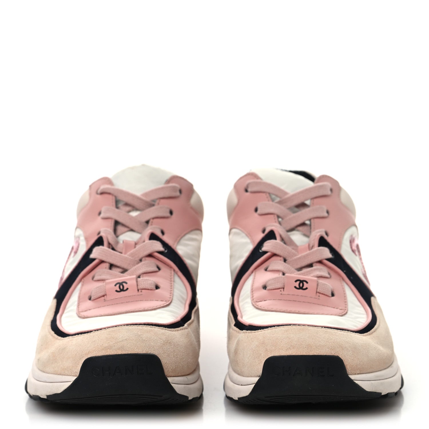 Nylon Lambskin Suede Calfskin CC Sneakers 39.5 Pink White Black