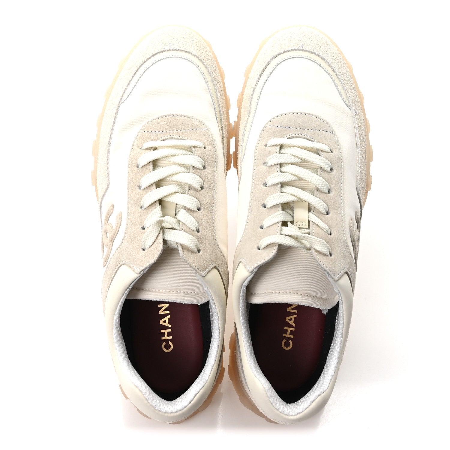 Mixed Fibers Suede Calfskin Womens CC Sneakers 41 Ivory