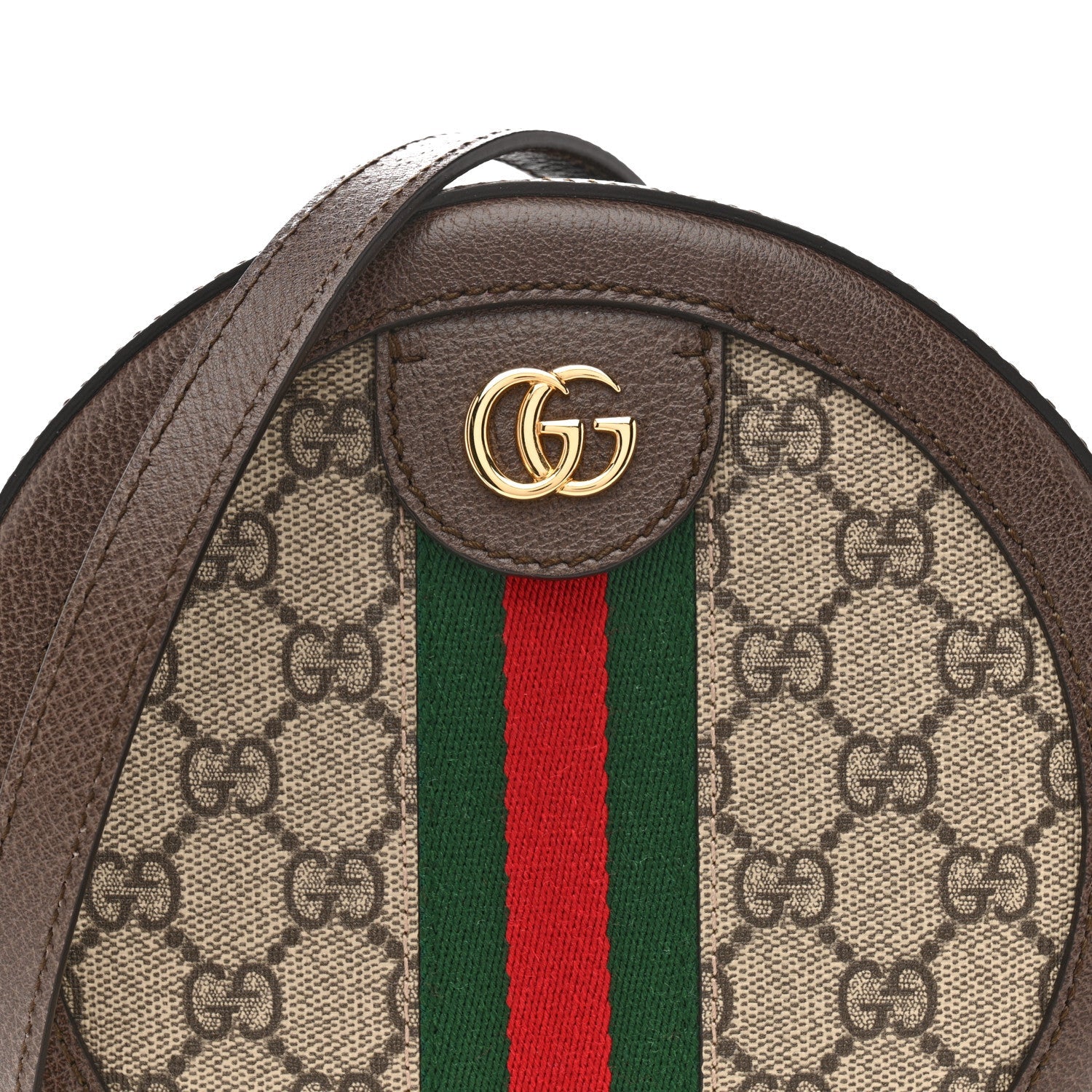 GG Supreme Monogram Web Mini Ophidia Round Shoulder Bag Brown