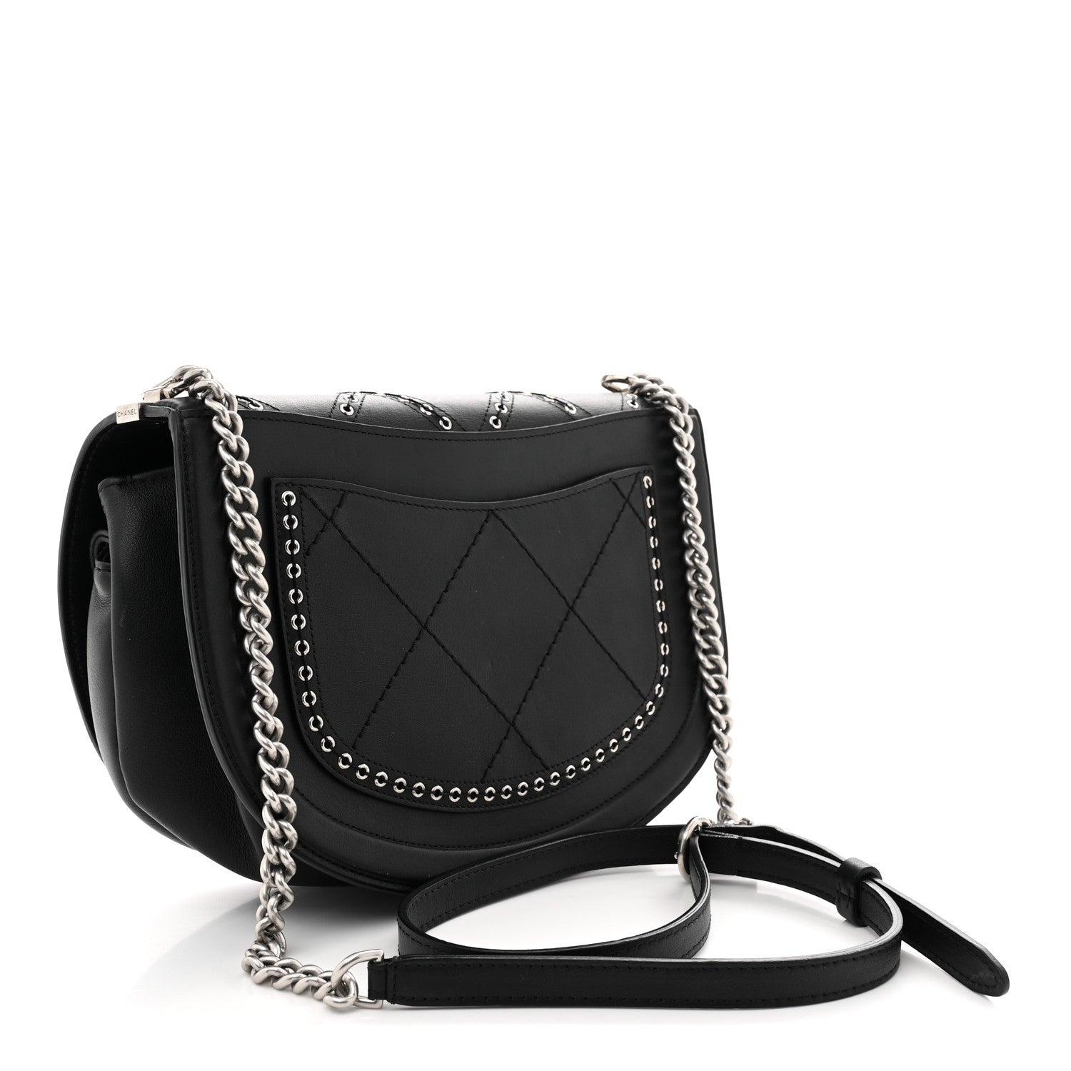 Calfskin Coco Eyelets Small Flap Bag Black