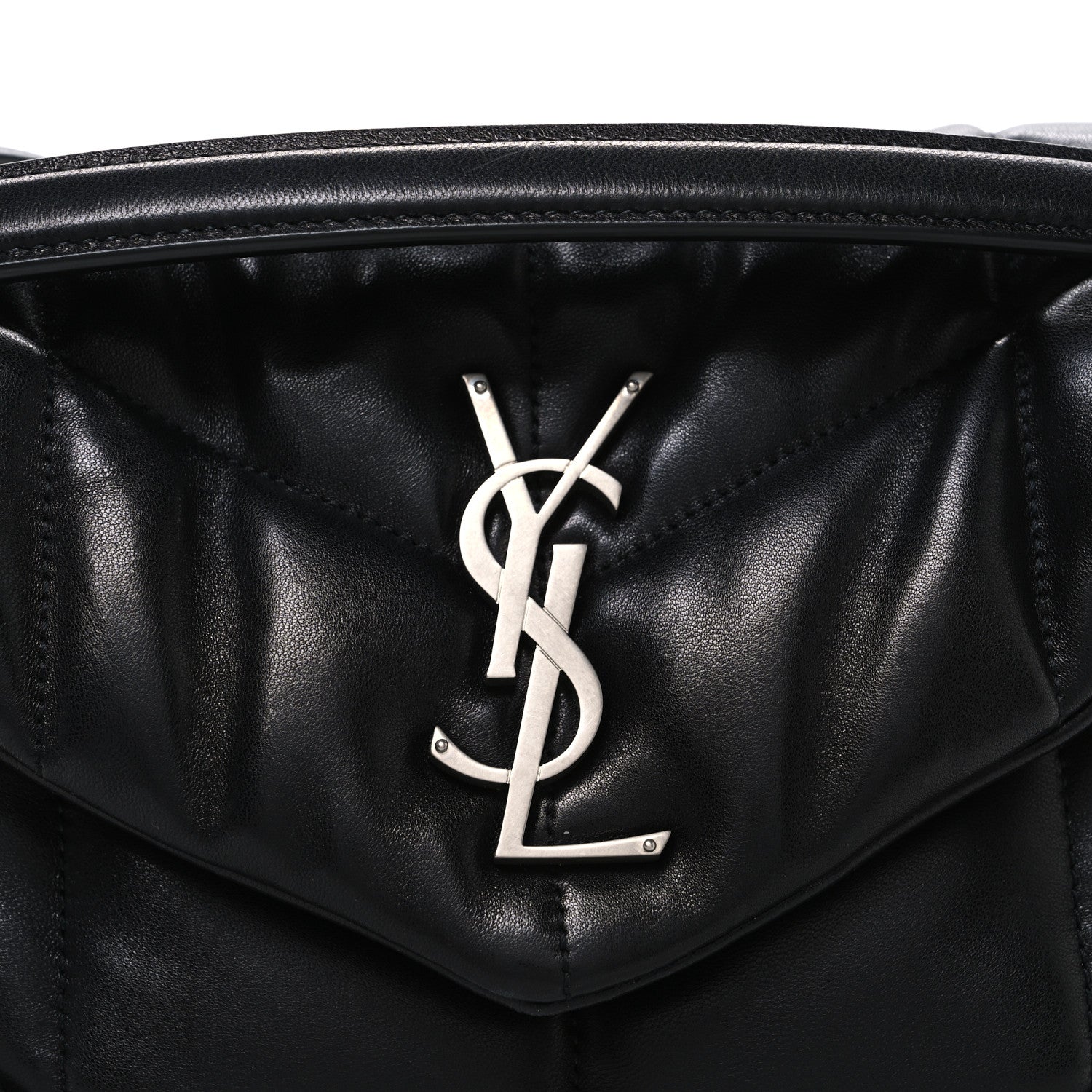 Lambskin Quilted Small Loulou Puffer Monogram Chain Satchel Black