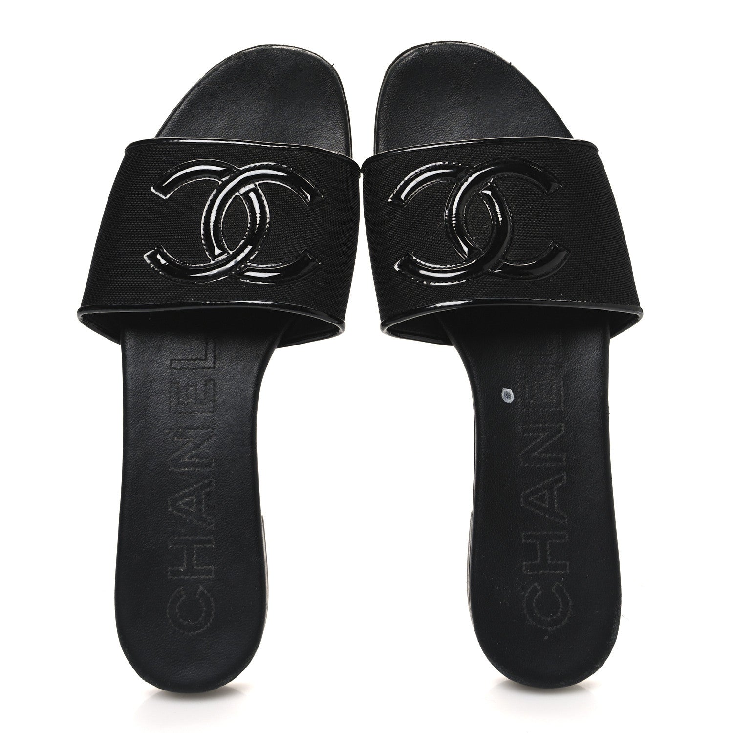 Mesh Patent Calfskin CC Mules 36.5 Black