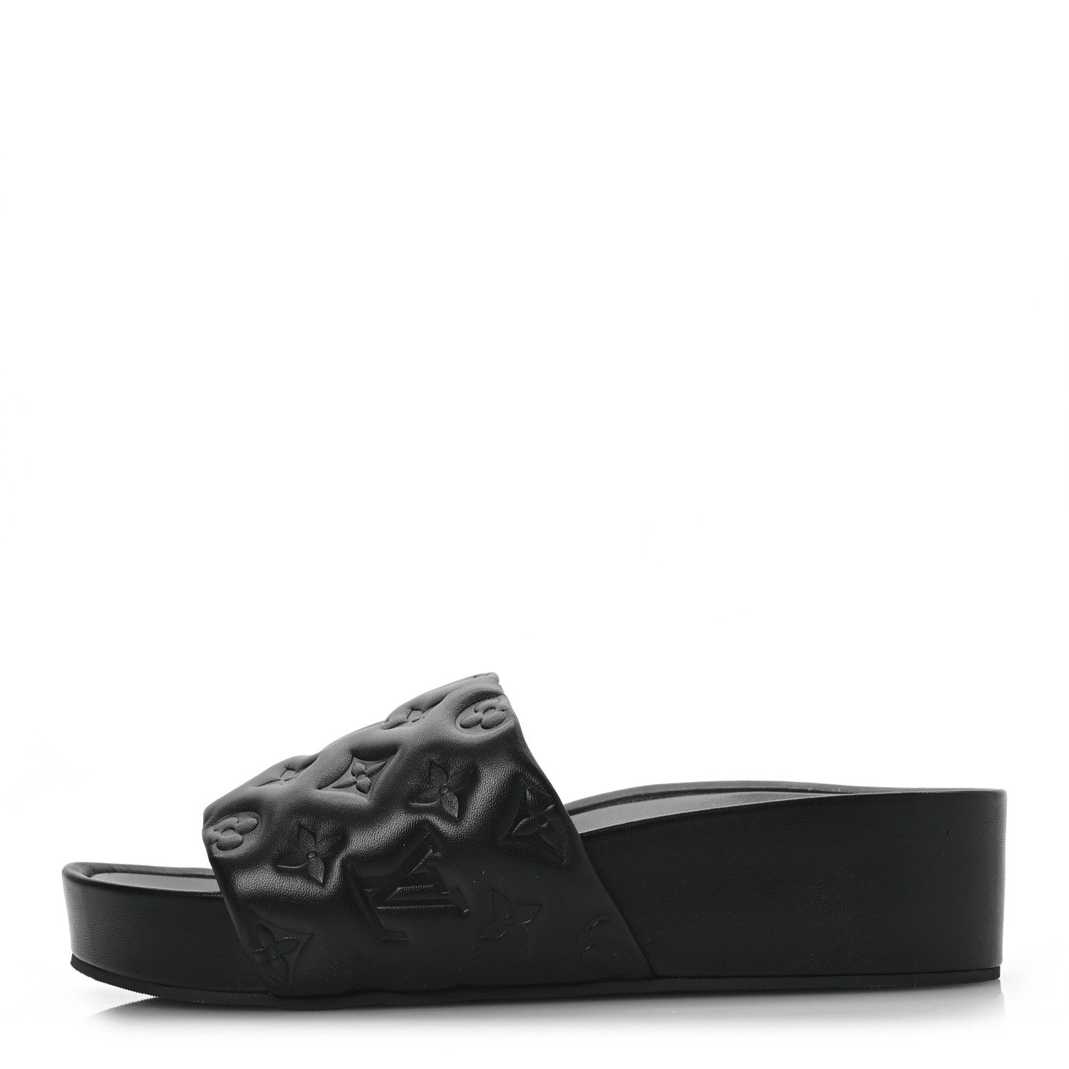 Lambskin Embossed Monogram Jumbo Flatform Mule Sandals 40 Black