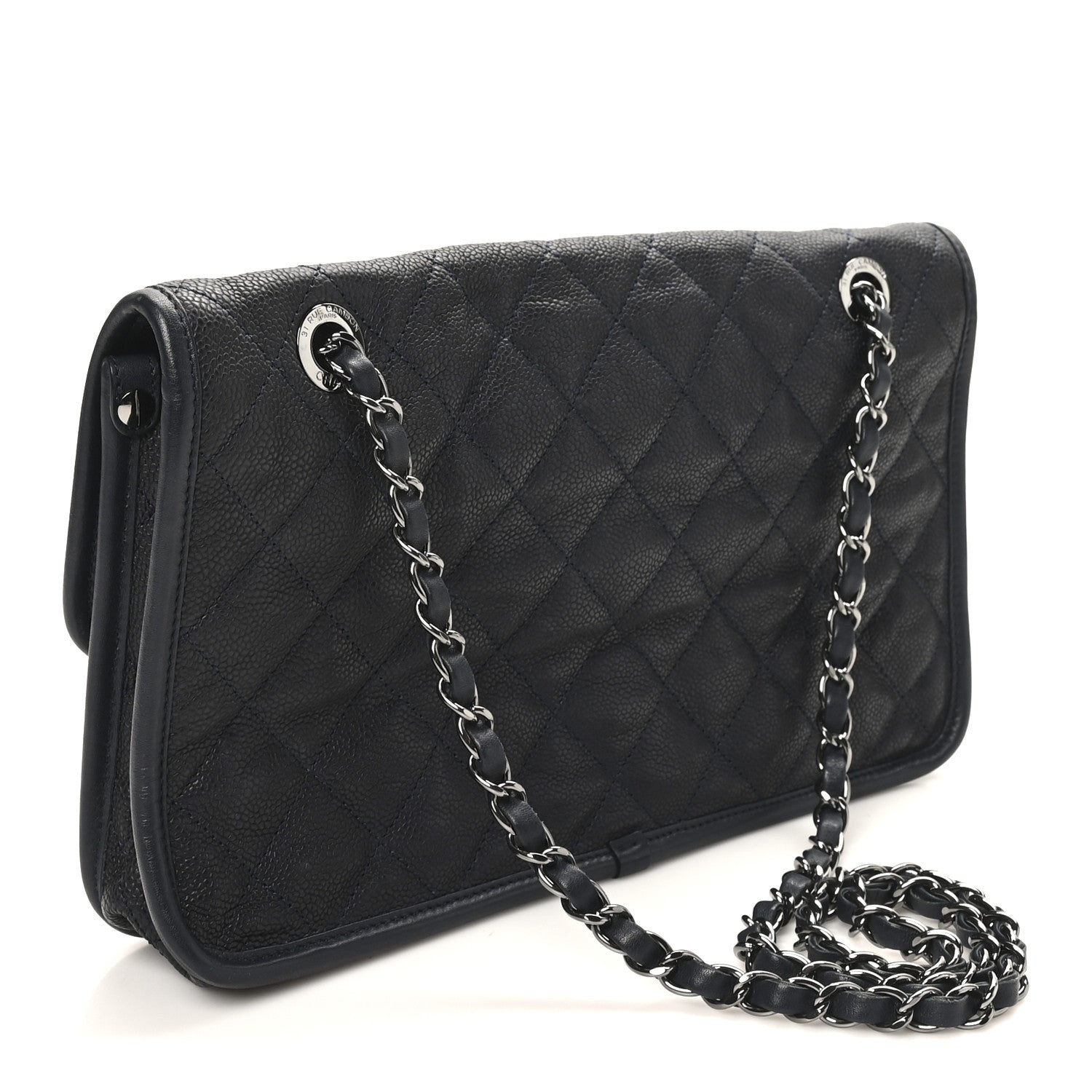 Caviar Quilted Medium French Riviera Flap Dark Navy Blue