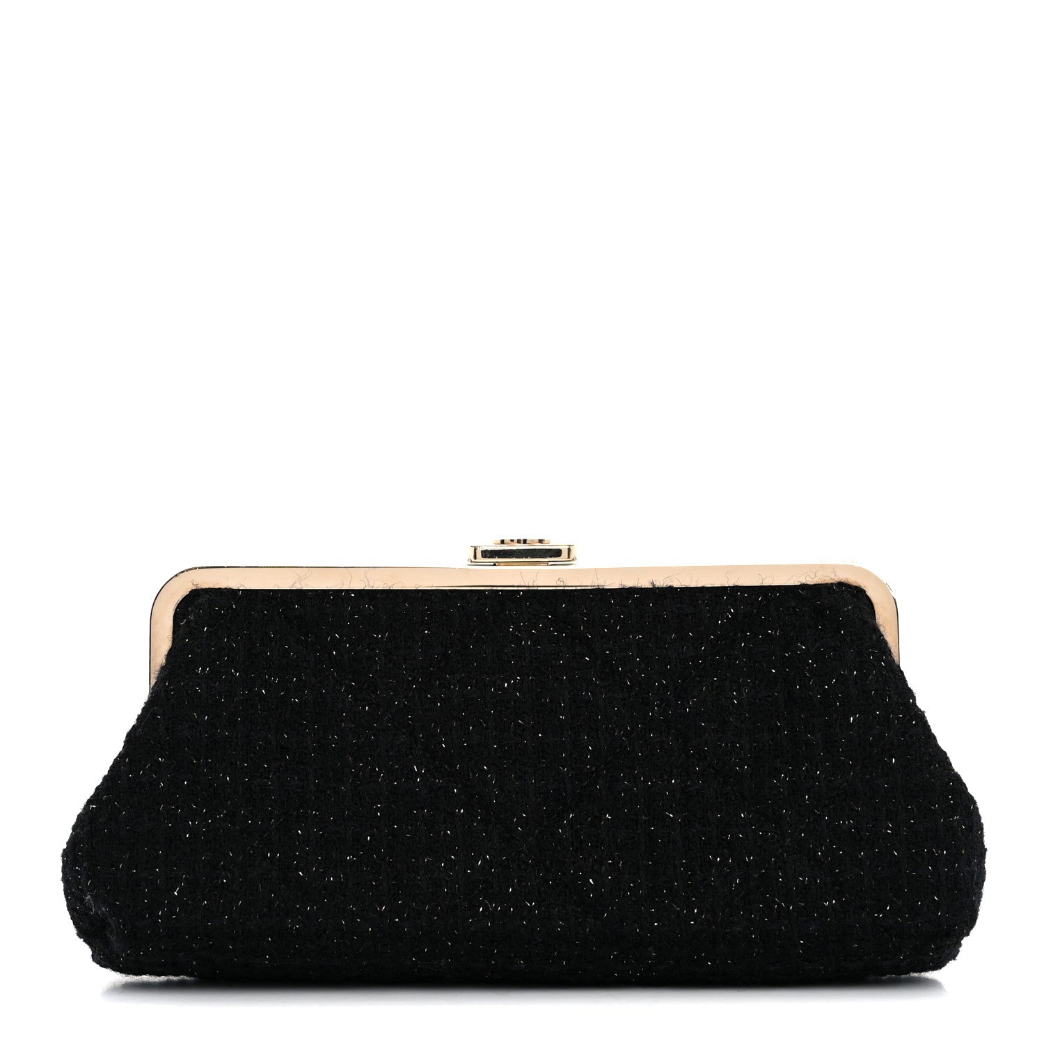 Tweed Quilted Kiss Lock Clutch Black