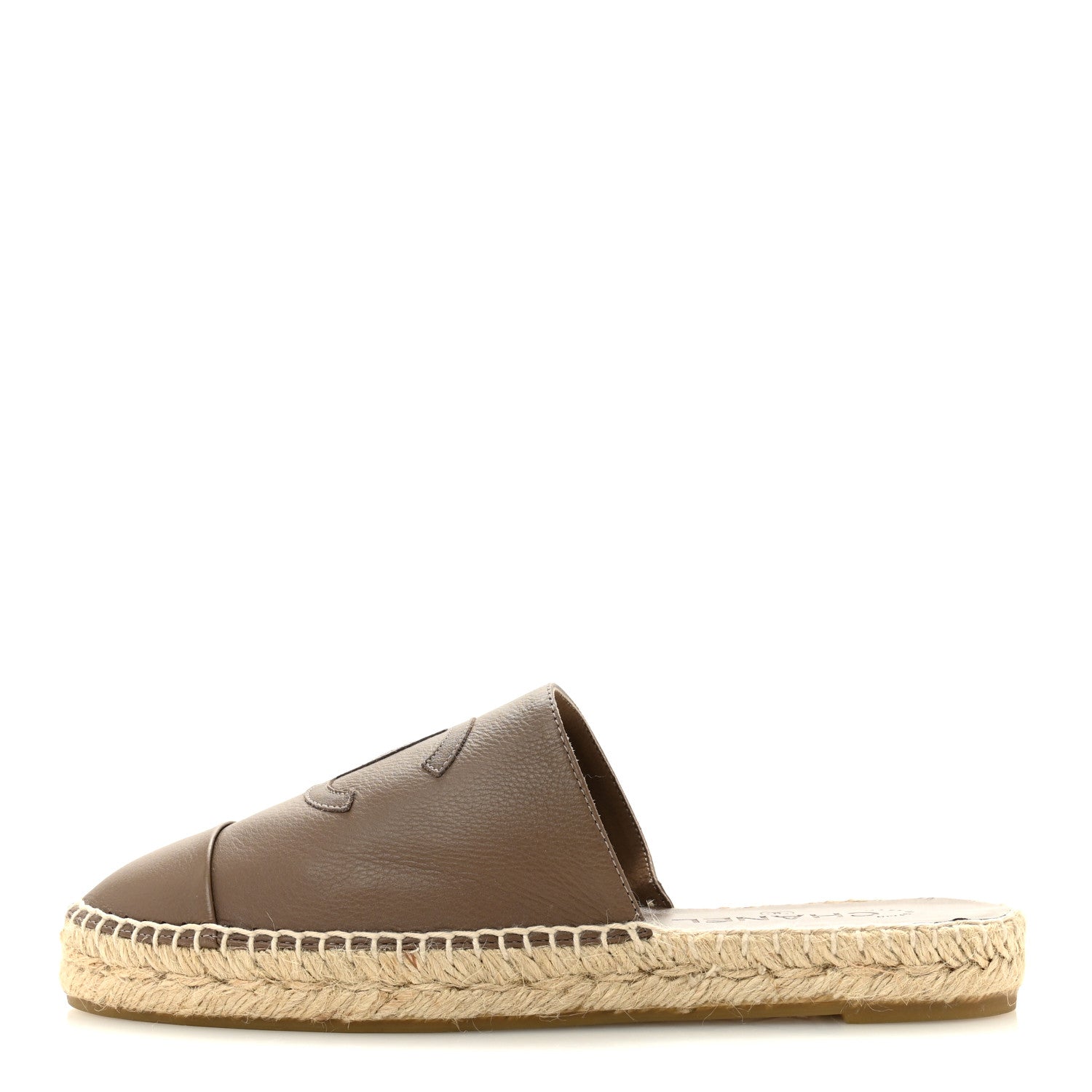 Calfskin CC Espadrille Mules 39 Dark Beige