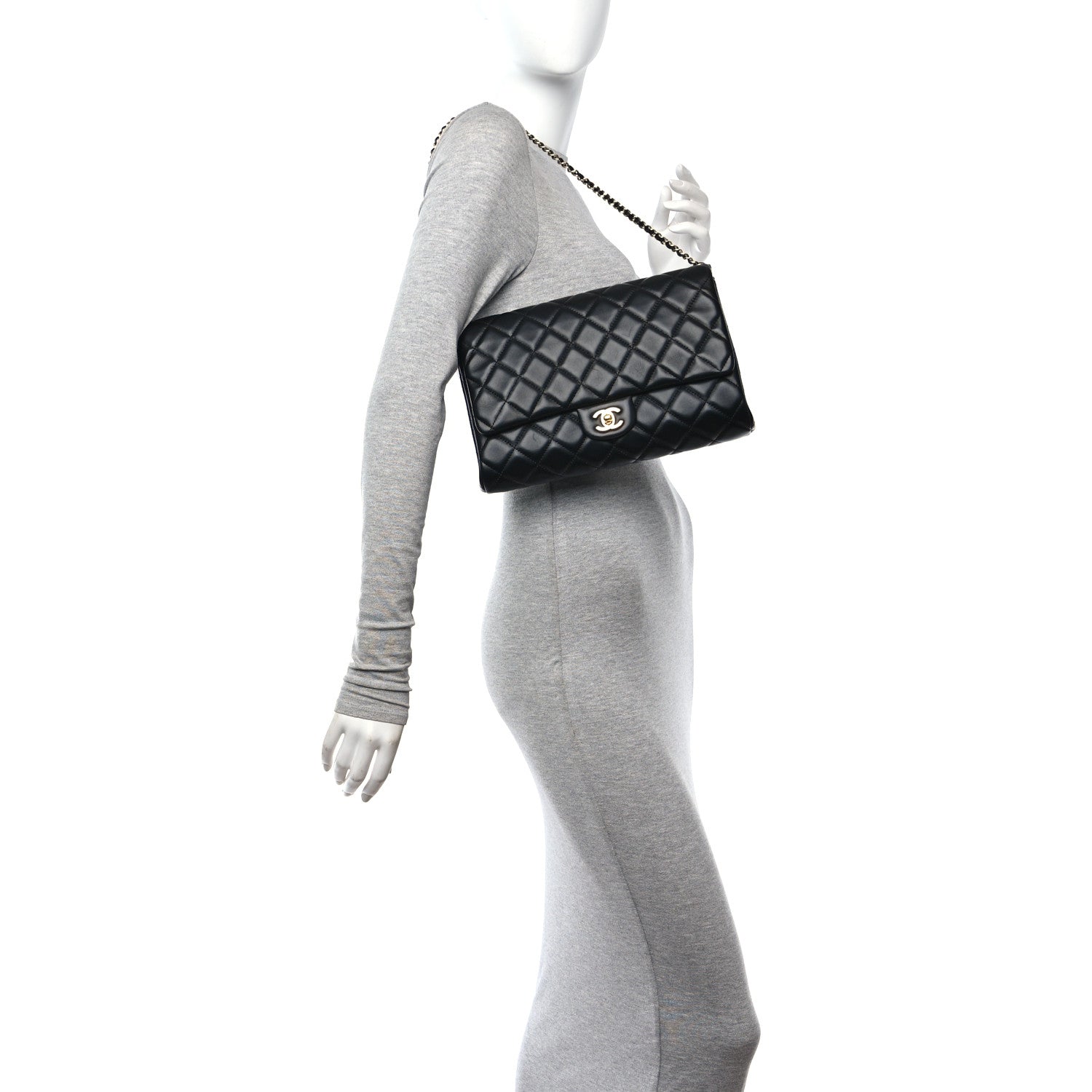 Lambskin Quilted Clutch With Chain Flap Black
