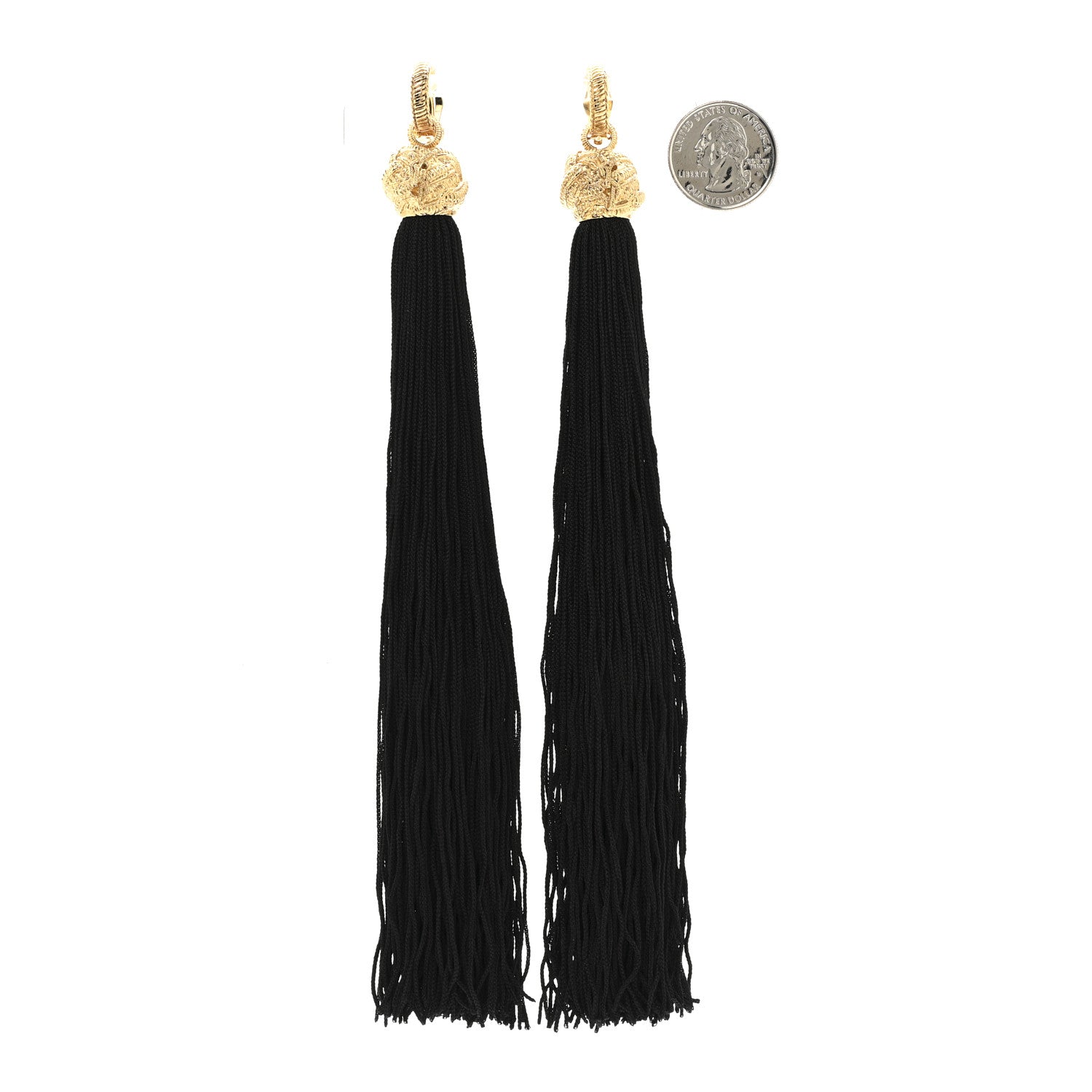 Metal Knot Tassel Clip On Earrings Gold Black
