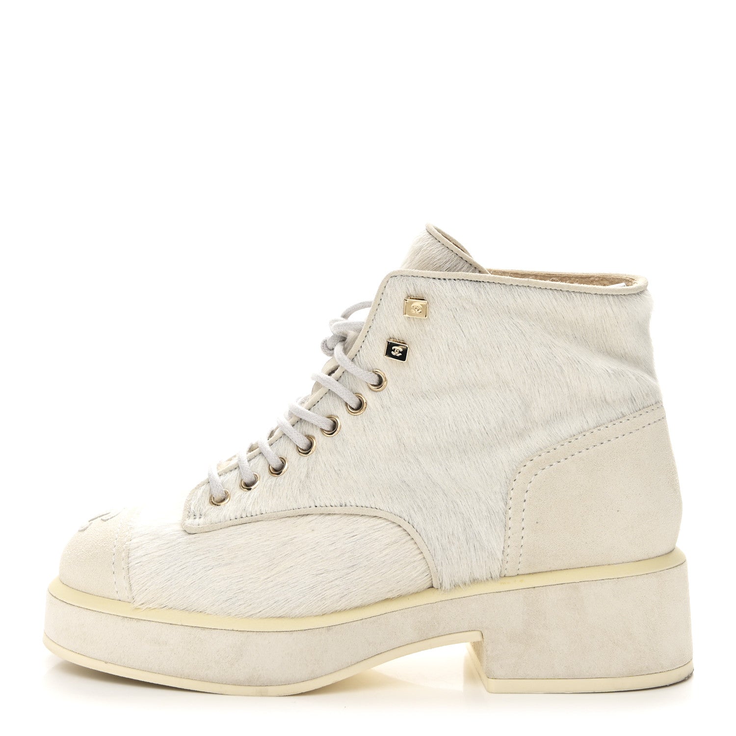 Suede Pony Hair Shearling Lace Up Combat Boots 37.5 White Black