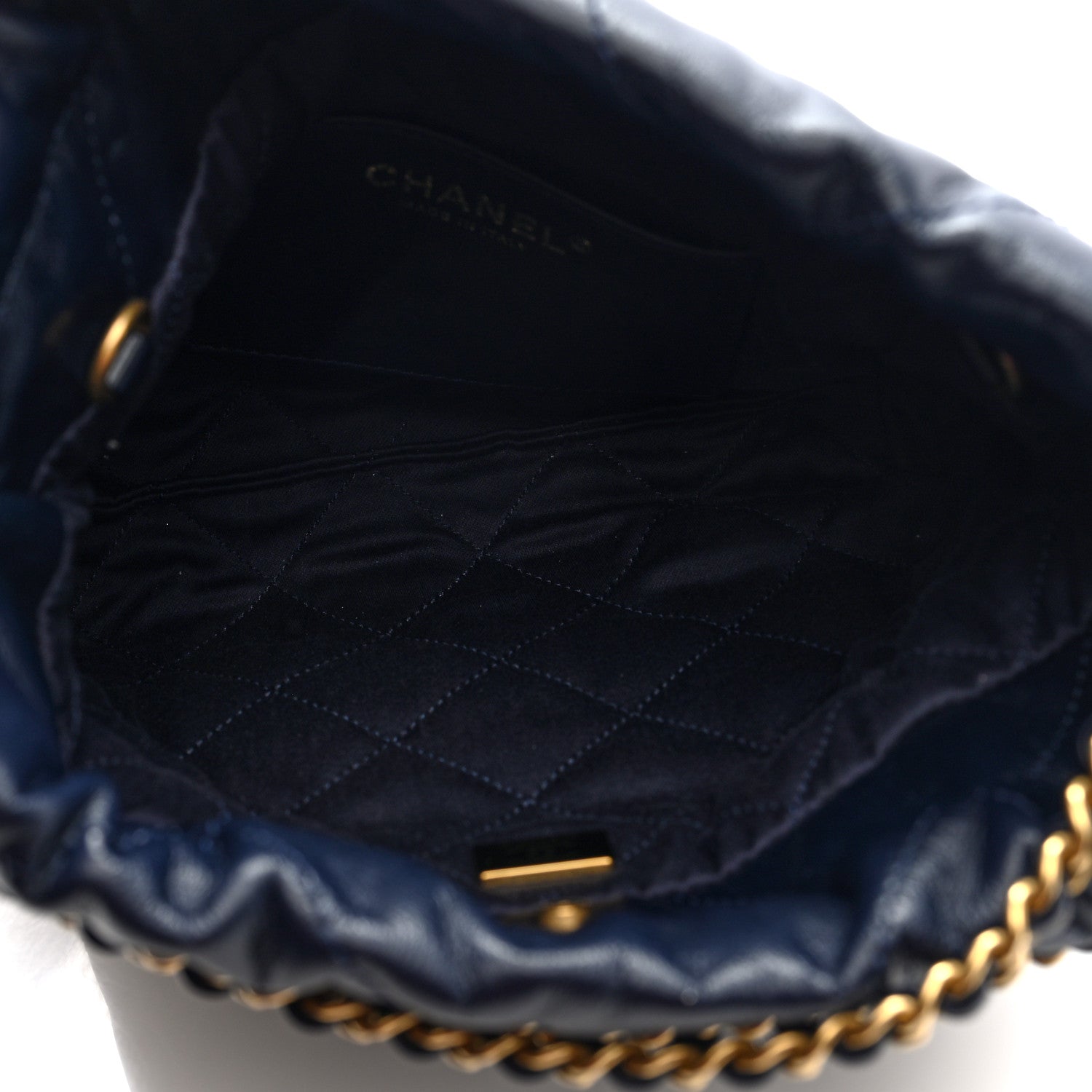 Shiny Calfskin Quilted Mini Chanel 22 Navy Blue