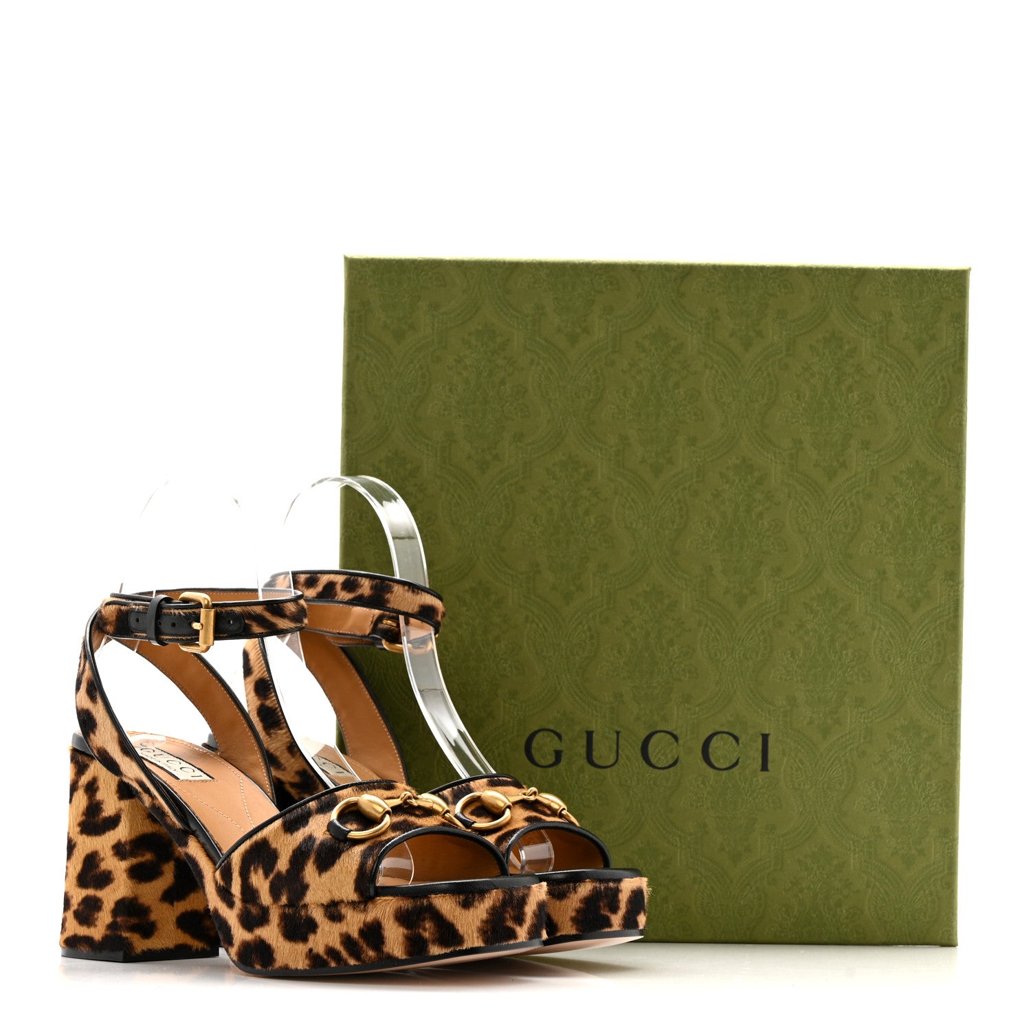Calf Hair Leopard Print Horsebit 25/60mm Platform Sandals 36.5 Hazelnut Black