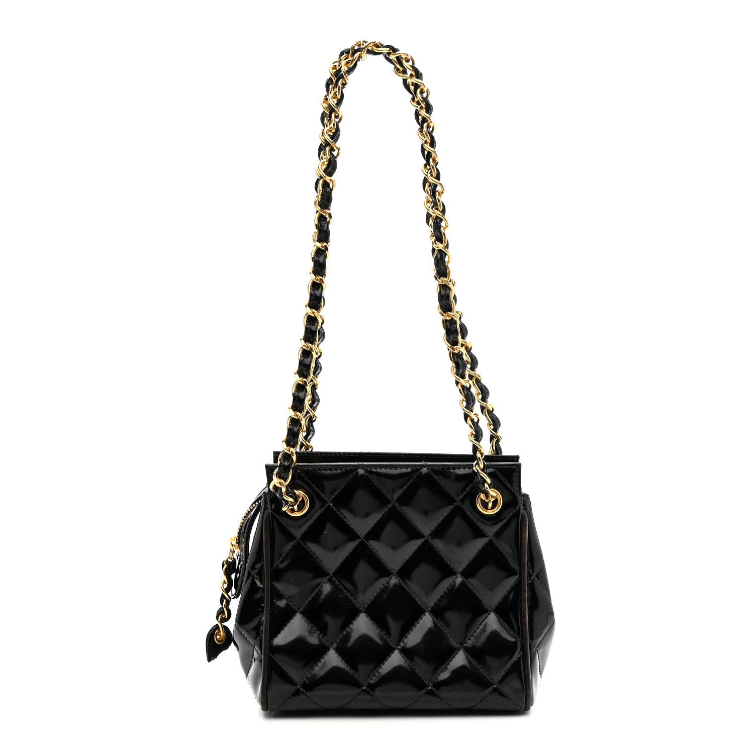 Patent Quilted Mini Shoulder Bag Black