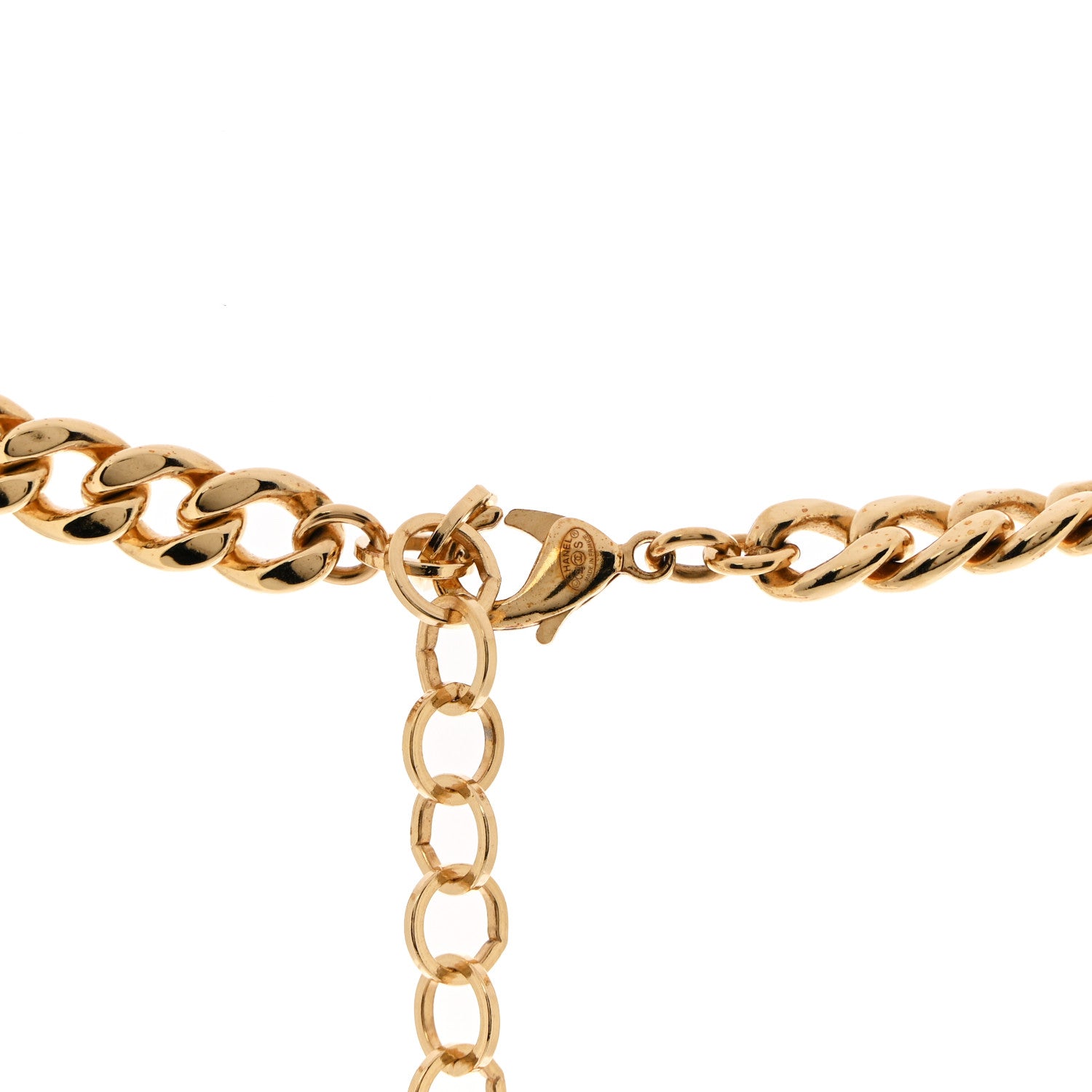 Metal Enamel Quilted CC Chain Necklace Pendant Gold Pink