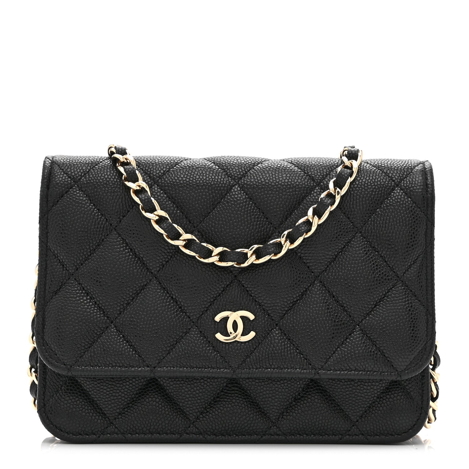 Caviar Quilted Mini Wallet On Chain WOC Black