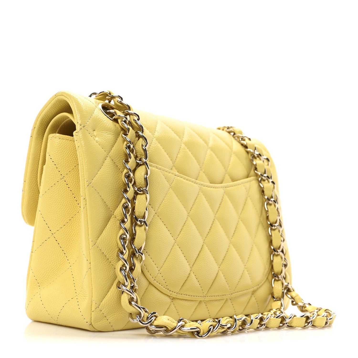 Caviar Quilted Small Double Flap Light Yellow