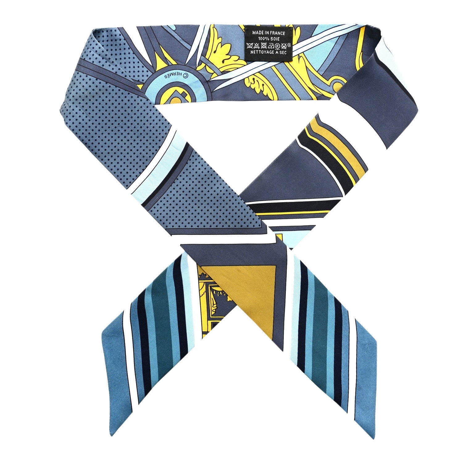 Silk Washington's Carriage Detail Twilly Gris Bleu Jean Jaune