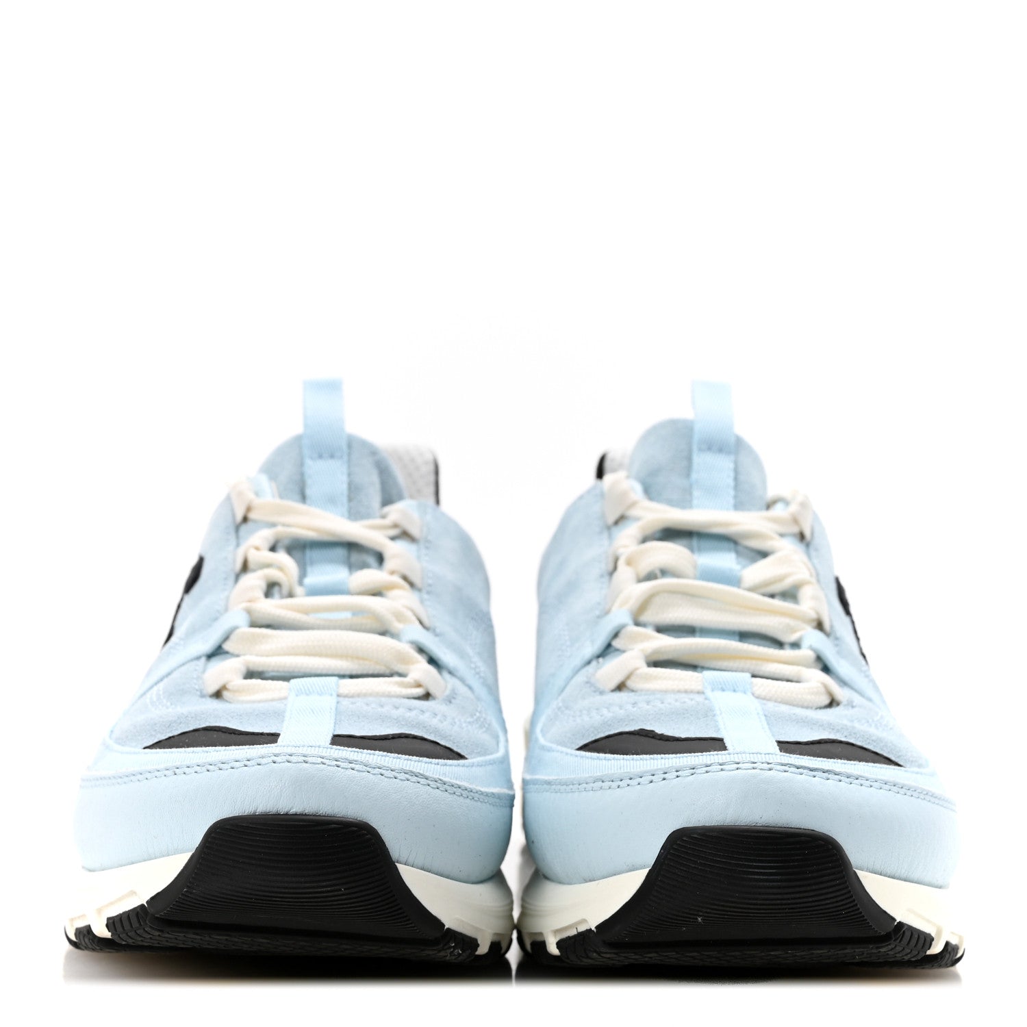 Suede Calfskin Grosgrain Womens CC Sneakers 40 Light Blue Black