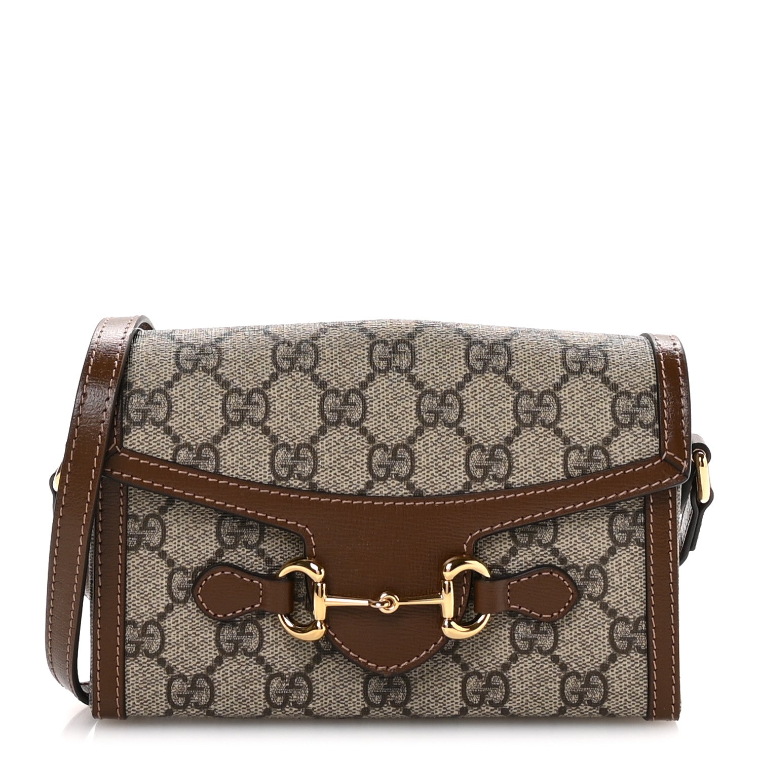 GG Supreme Monogram Mini Horsebit 1955 Shoulder Bag Beige Brown Sugar