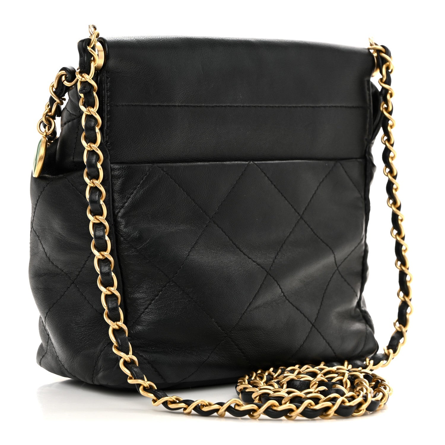 Lambskin Resin Quilted Small Bucket Bag Black