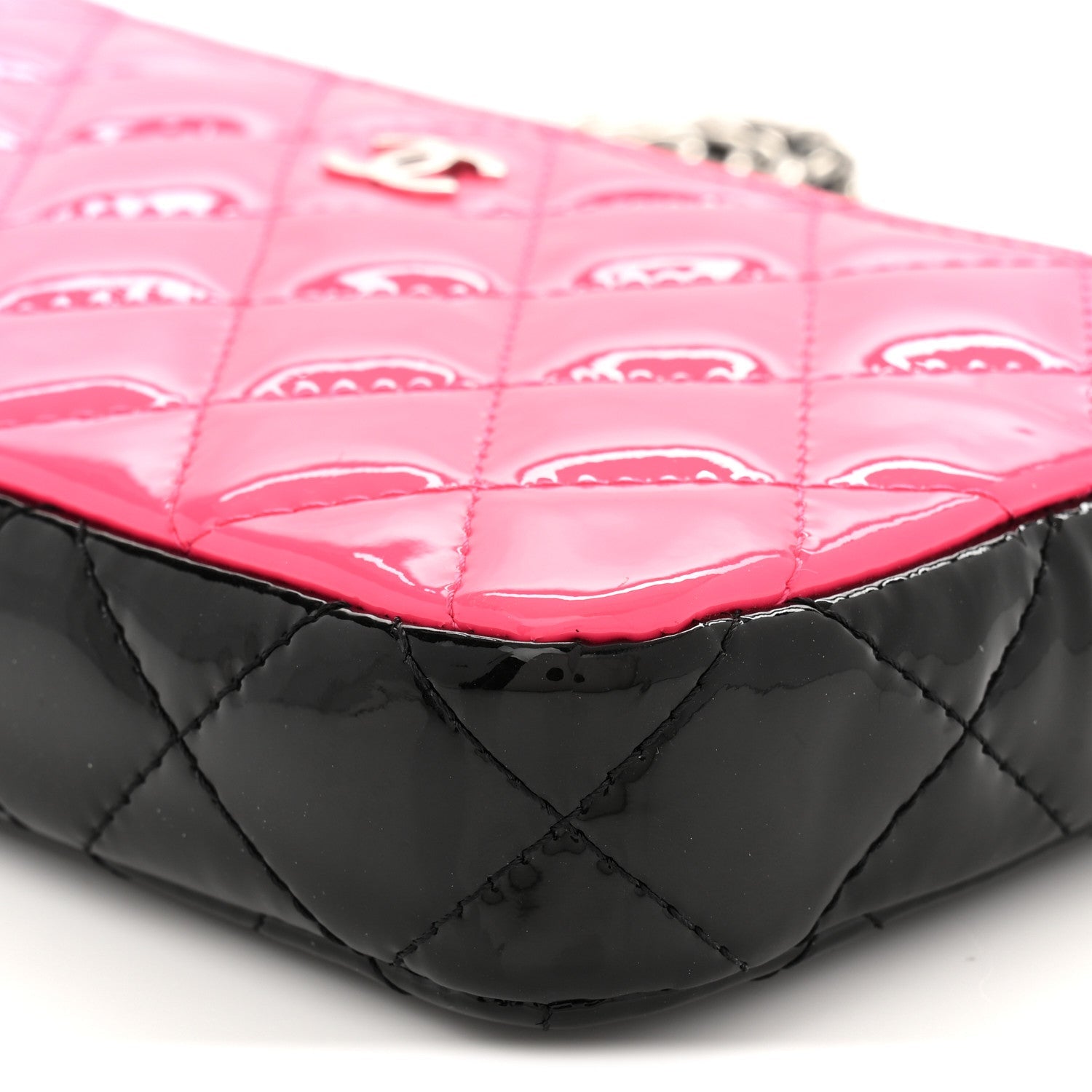 Patent Quilted Small Clutch With Chain Pink Black