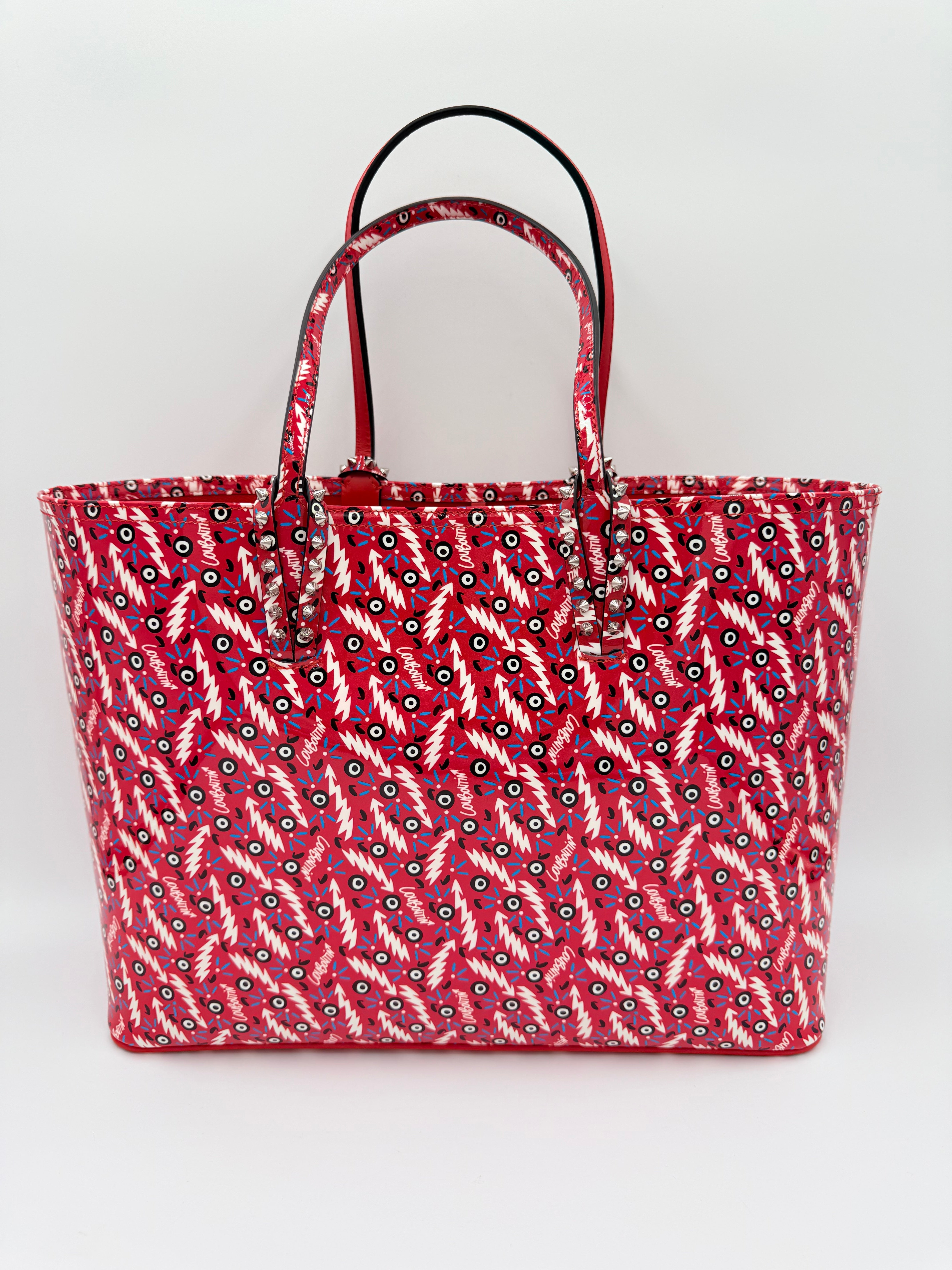 Handbag Luxury Designer By Christian Louboutin In Red & White, Size:Large