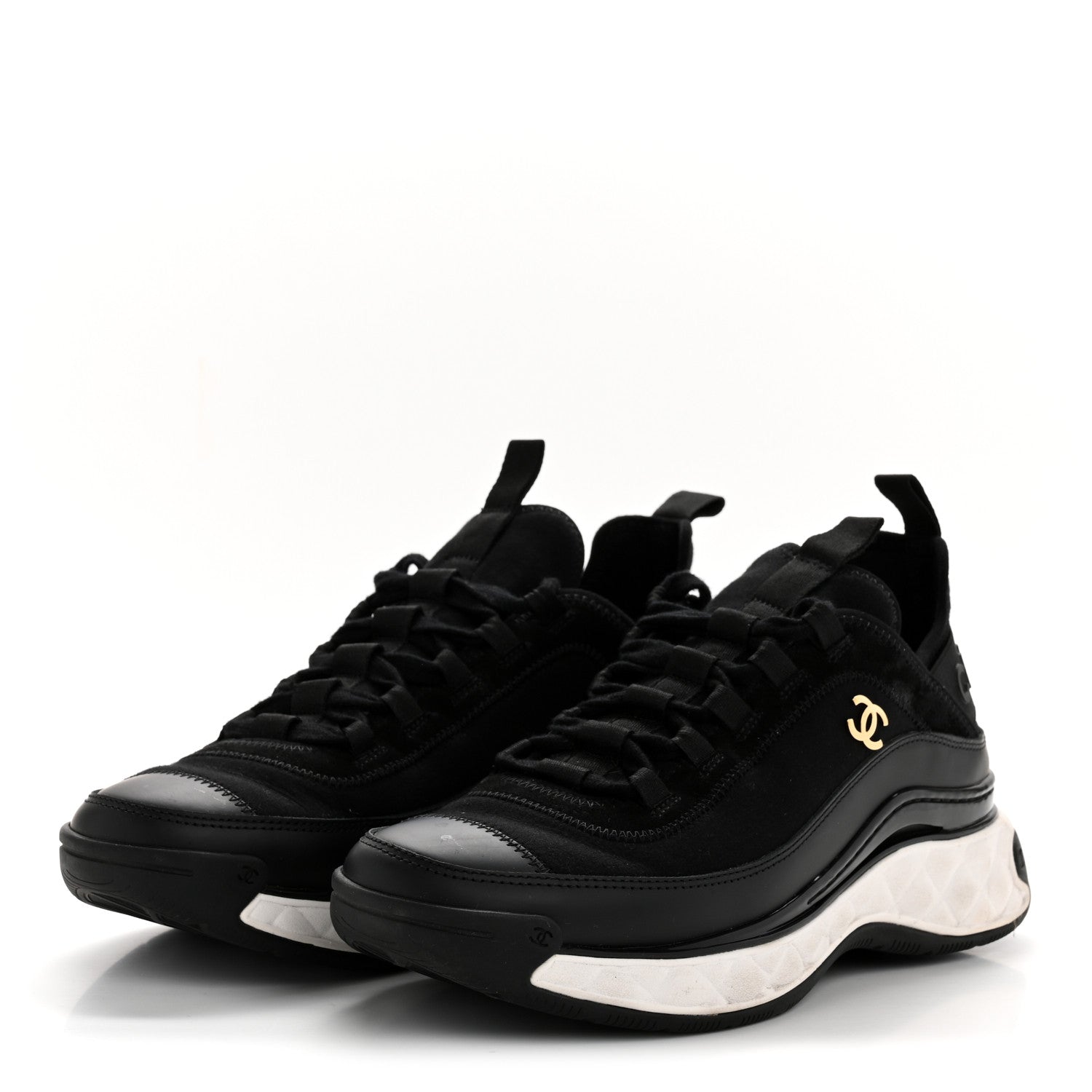 Velvet Calfskin Mixed Fibers CC Sneakers 38 Black
