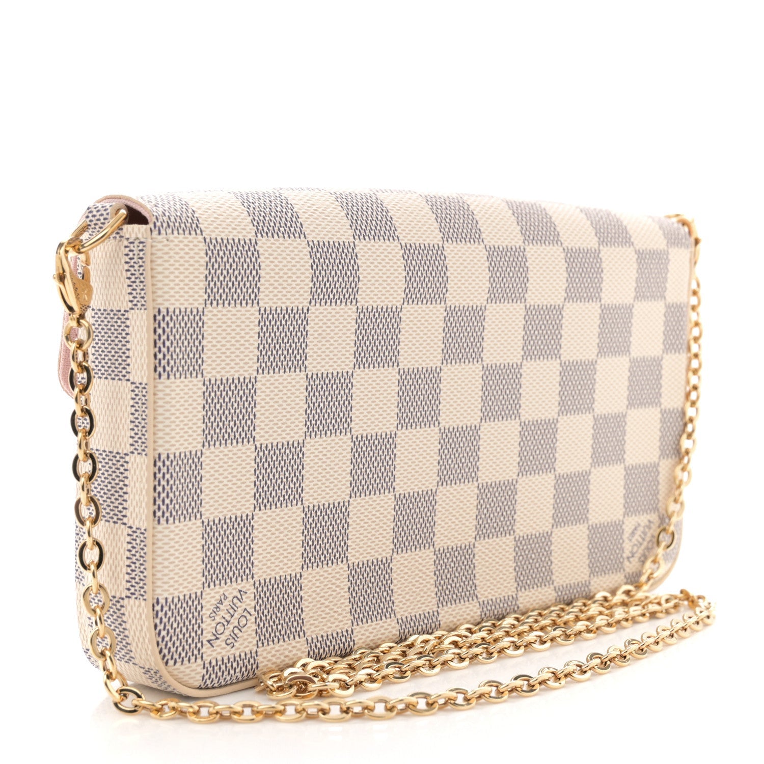 Damier Azur Pochette Felicie Chain Wallet Rose Ballerine