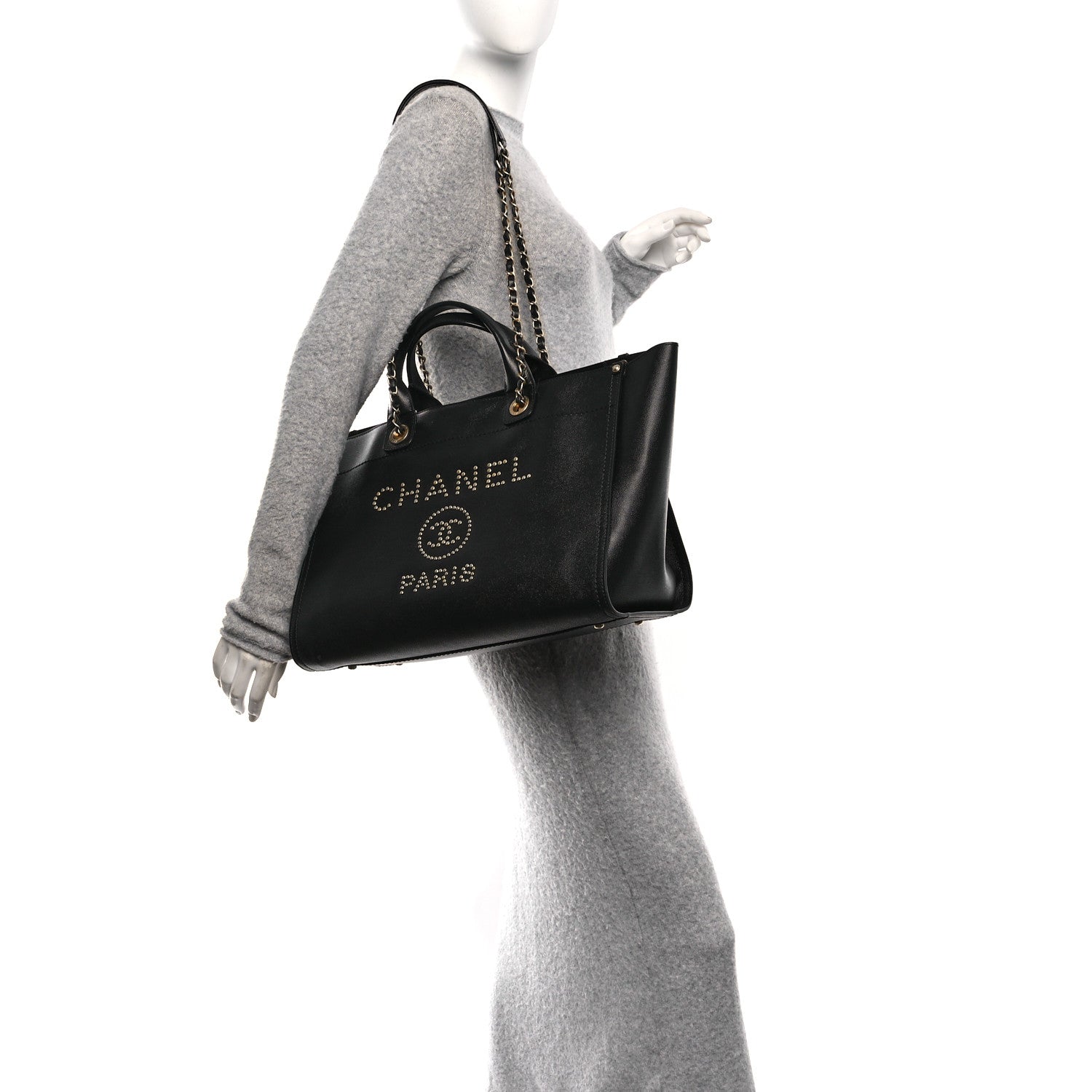 Caviar Medium Studded Deauville Tote Black