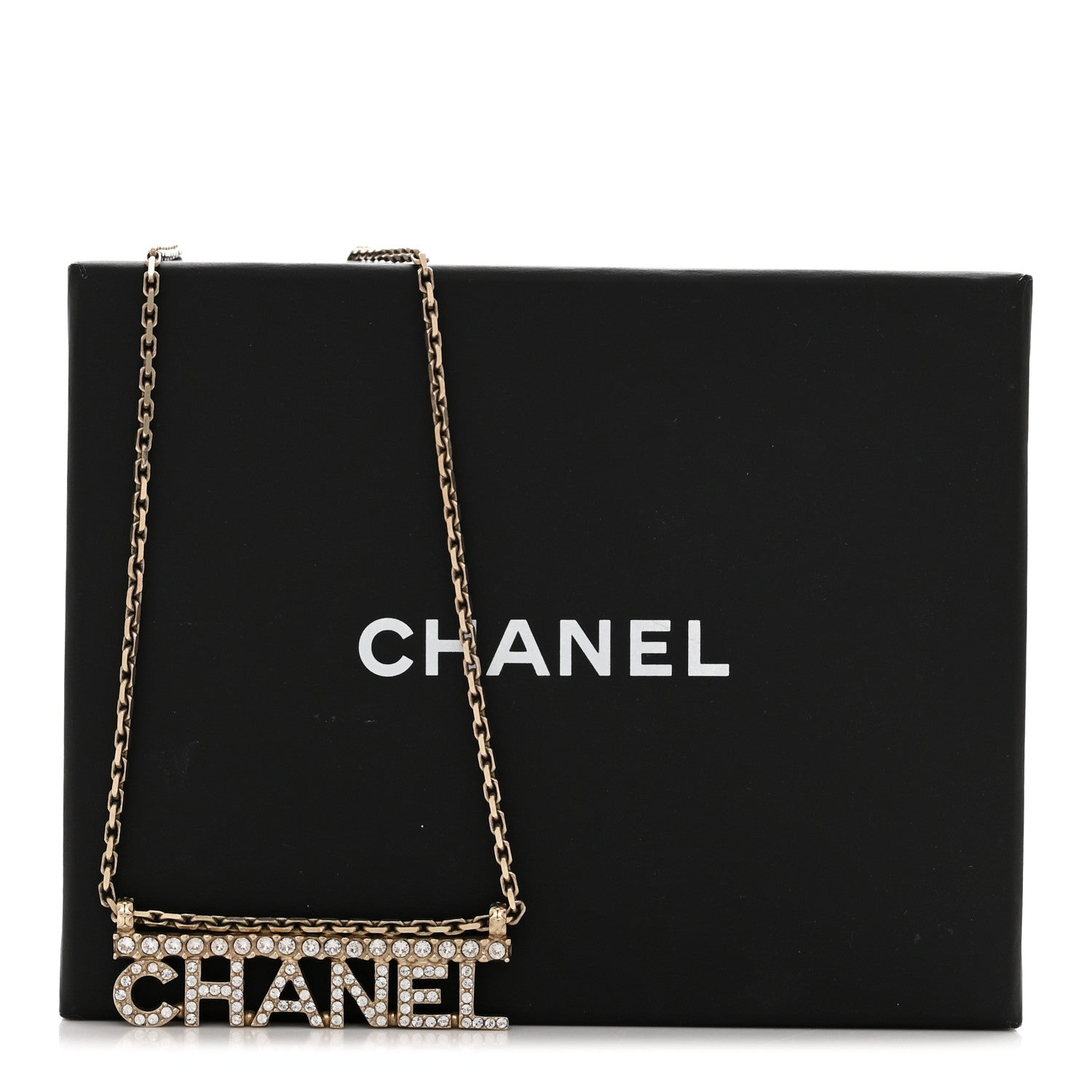 Metal Crystal Logo Necklace Gold