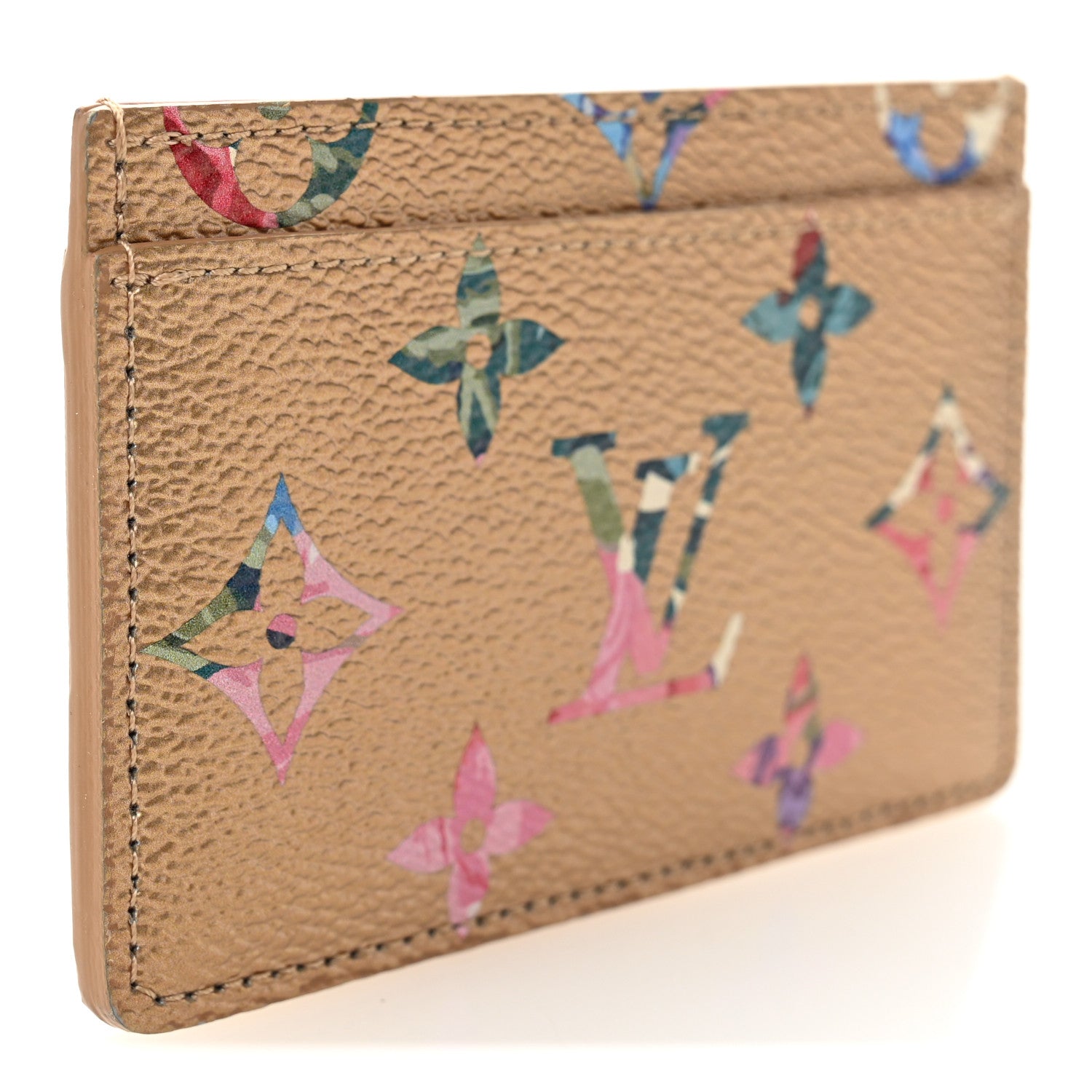 Metallic Monogram LV Garden Card Holder Gold