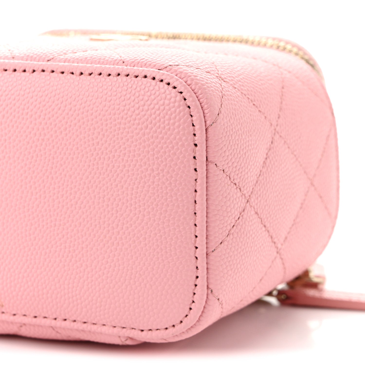 Caviar Quilted Mini Vanity Case With Chain Pink
