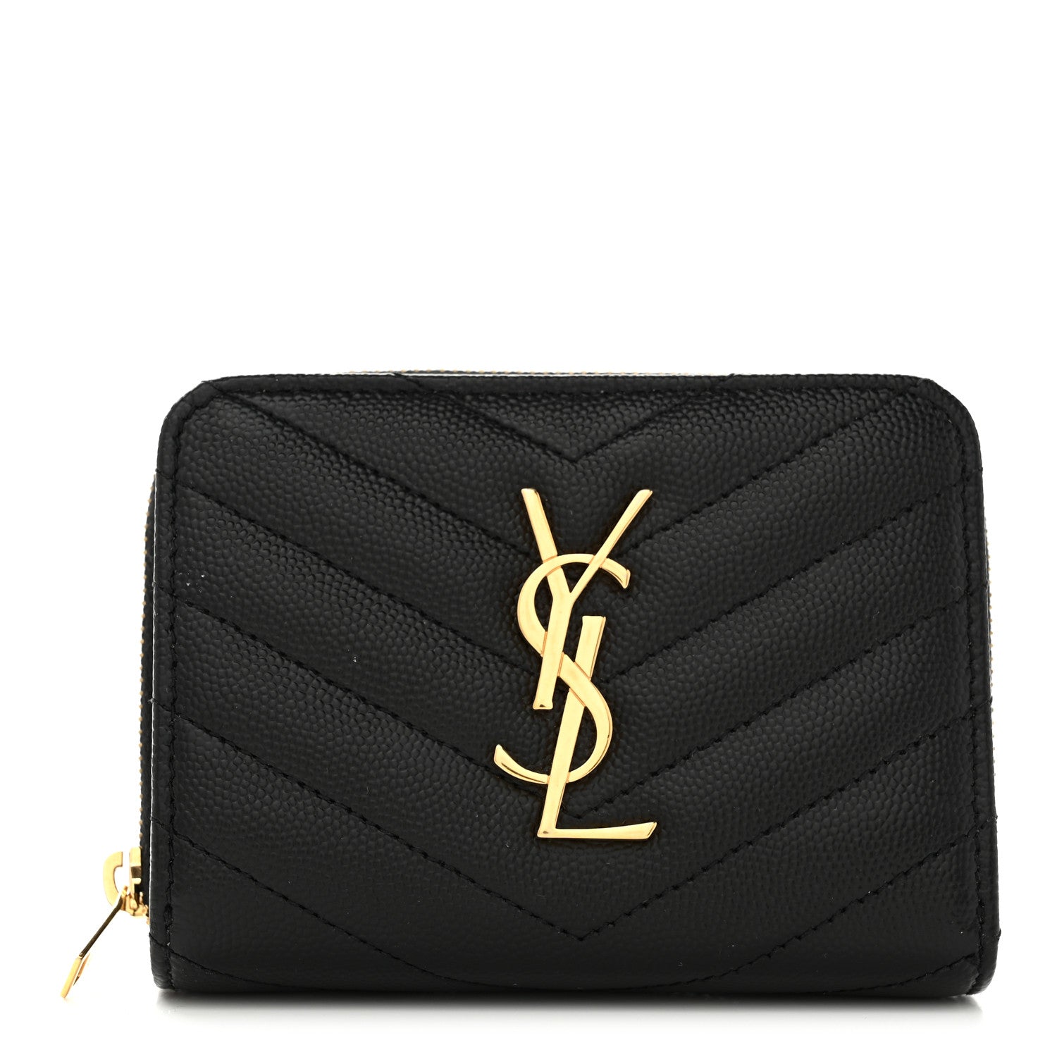 Grain De Poudre Matelasse Chevron Monogram Compact Zip Around Wallet Black