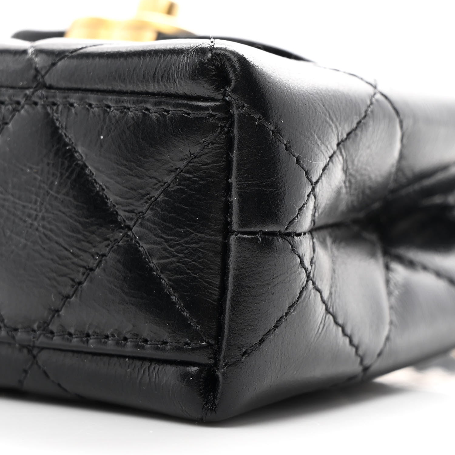 Shiny Aged Calfskin Quilted Mini Nano Kelly Shopper Black